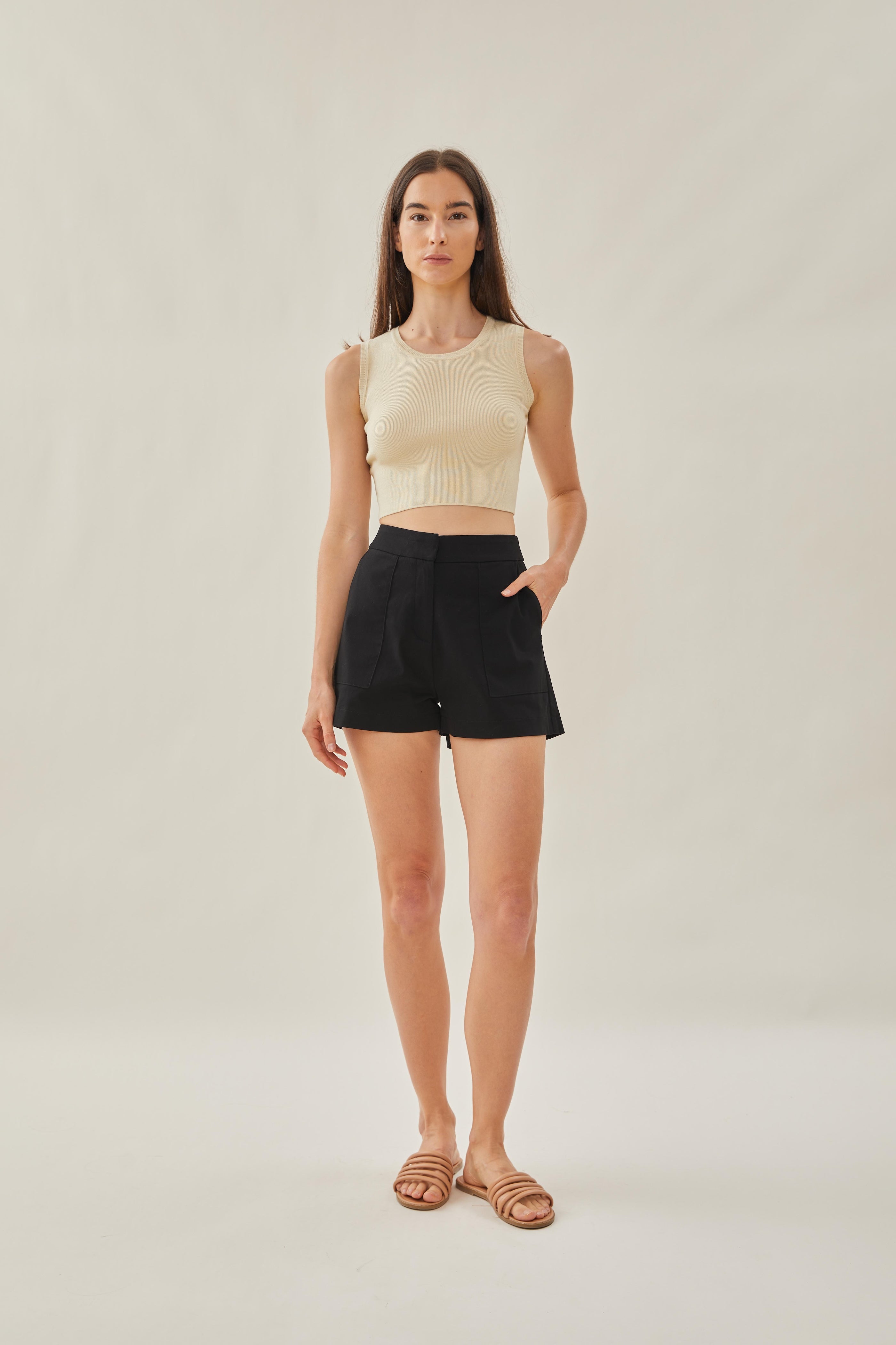 Sleeveless Knit Cropped Tank in Ivory