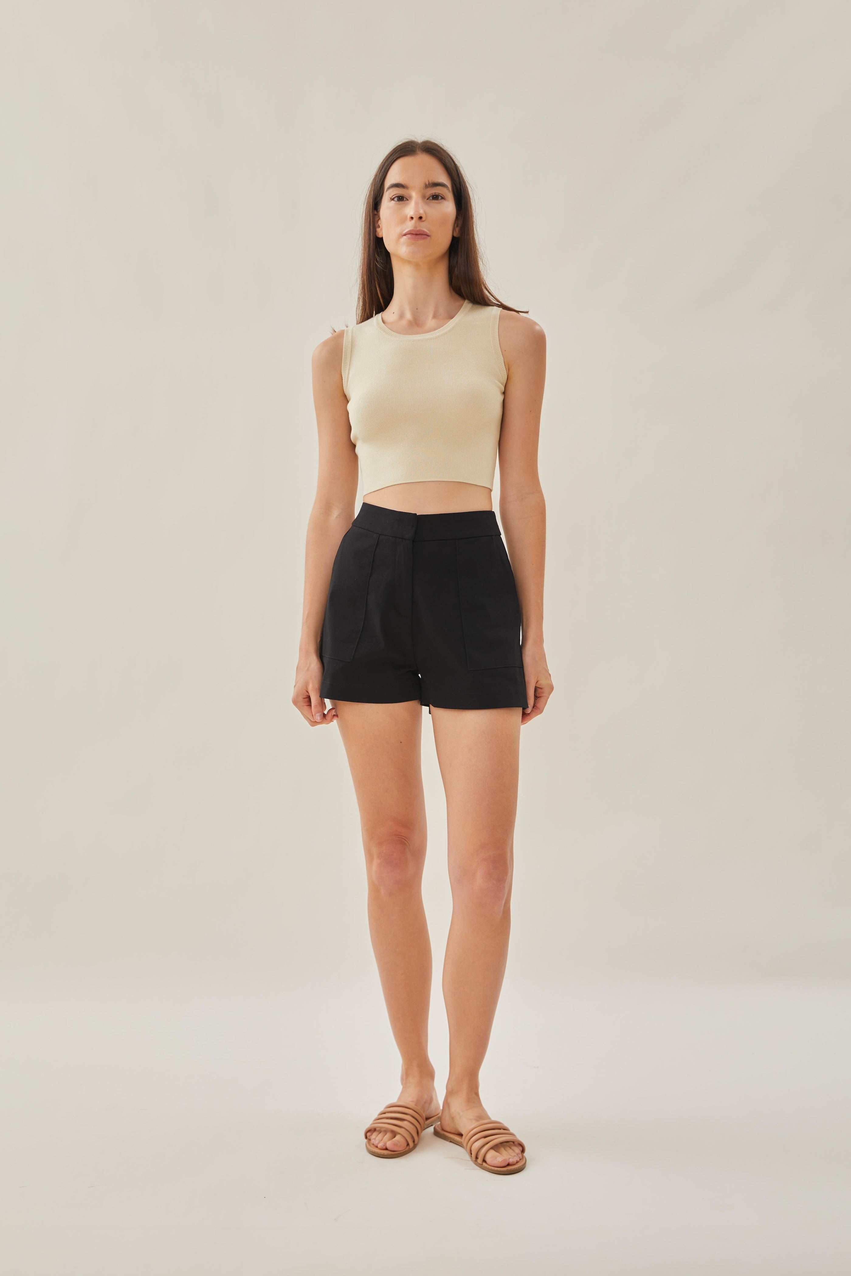 Sleeveless Knit Cropped Tank in Ivory