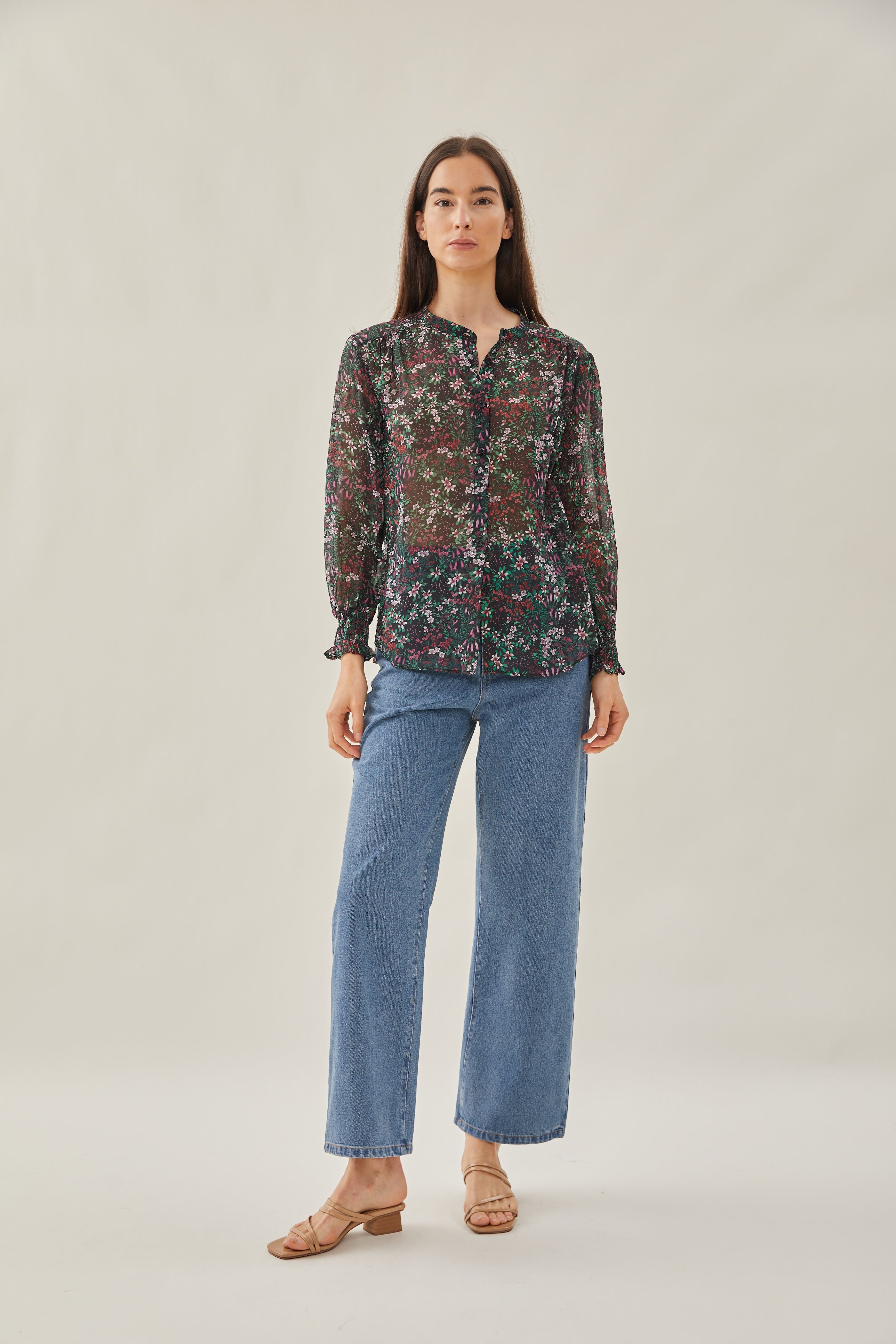 Sheer Button Down Blouse in Wild