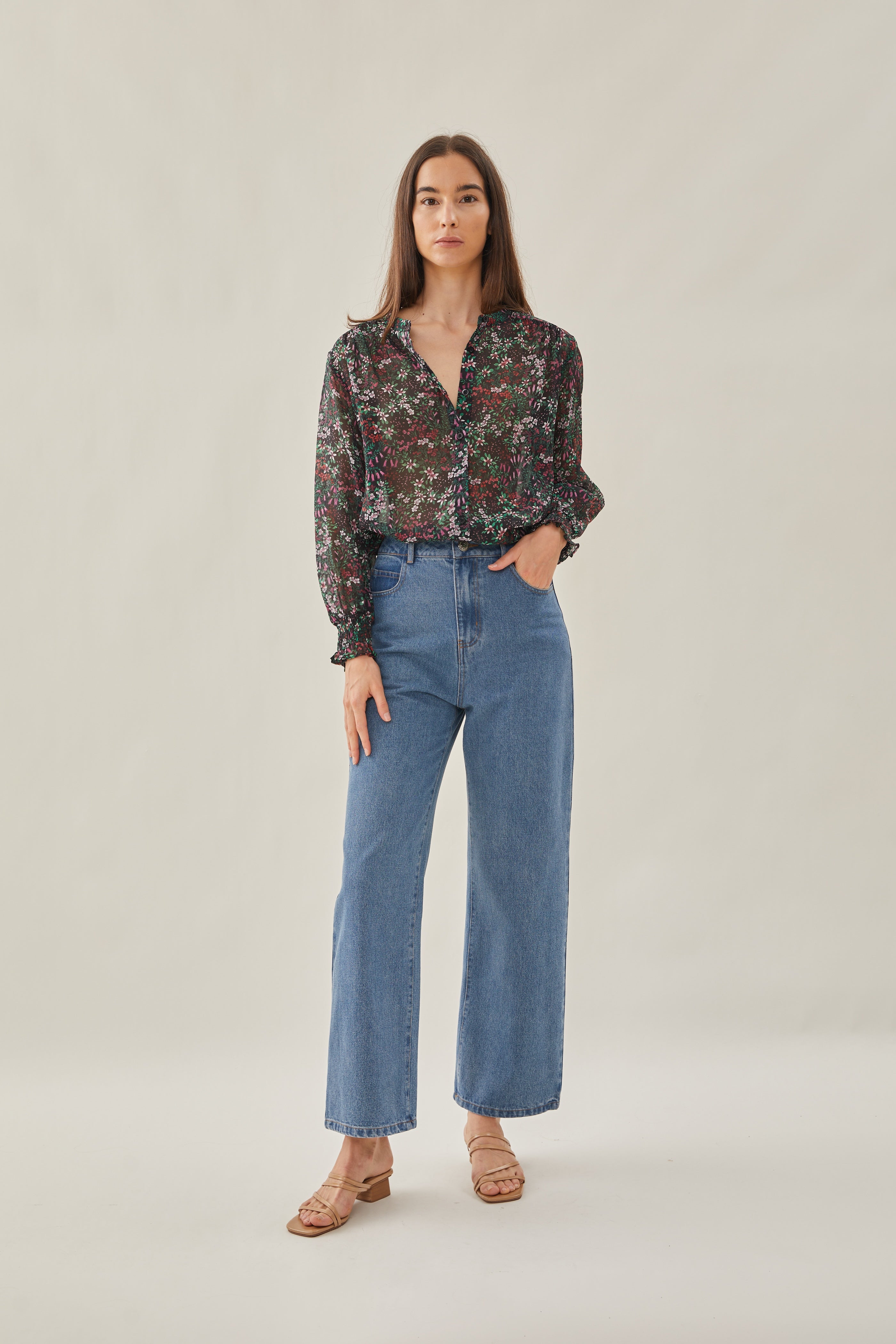 Sheer Button Down Blouse in Wild