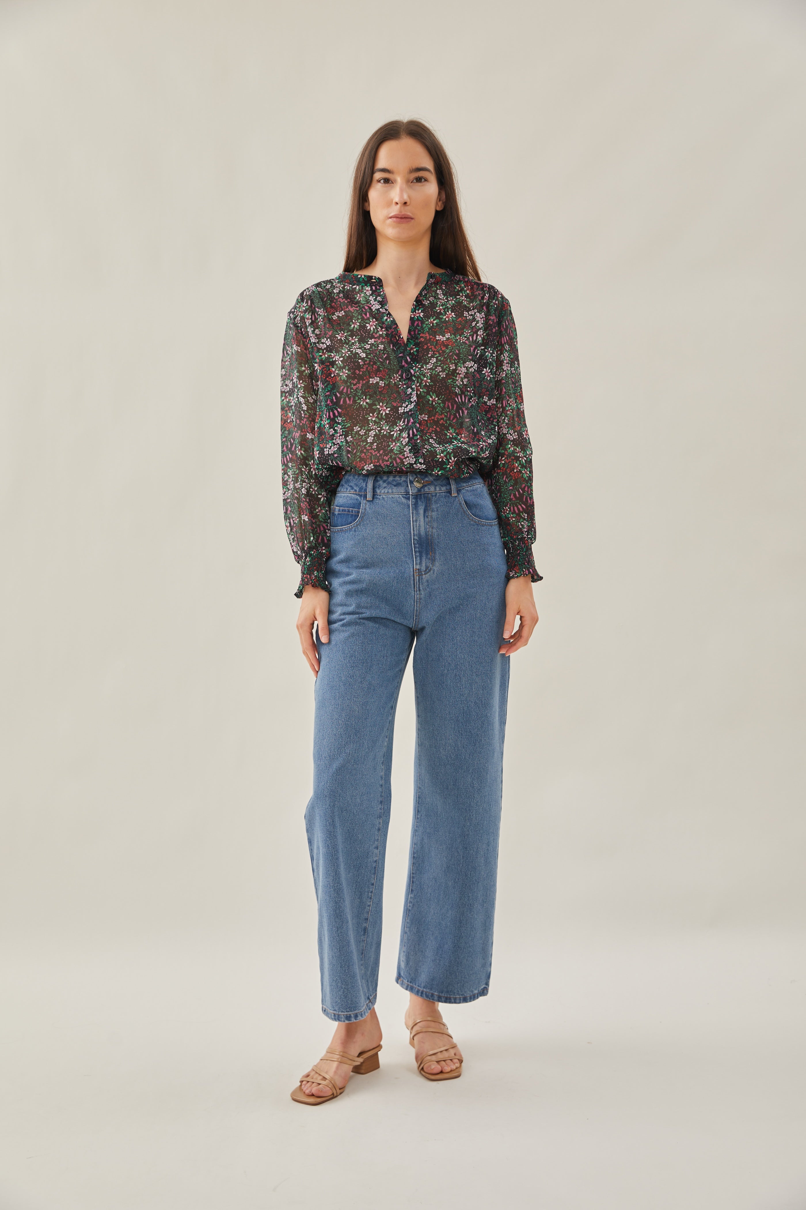 Sheer Button Down Blouse in Wild