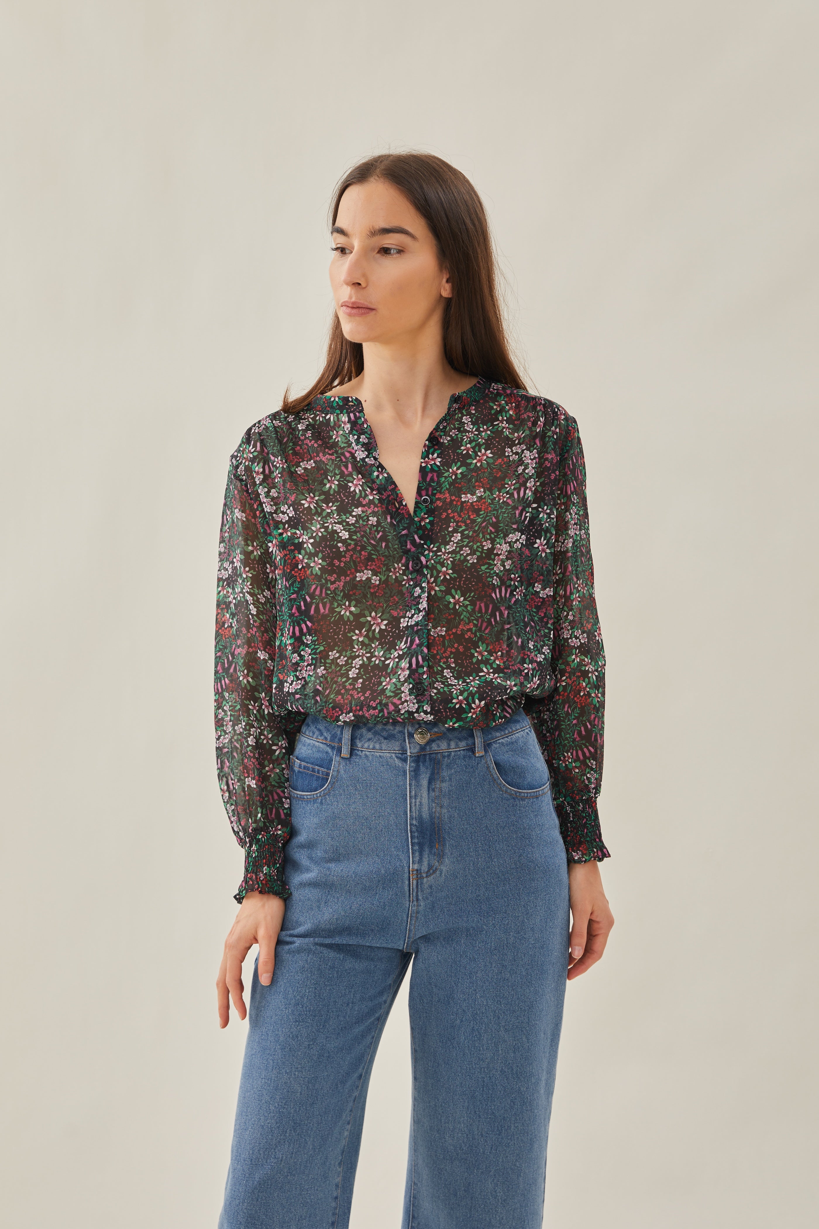 Sheer Button Down Blouse in Wild
