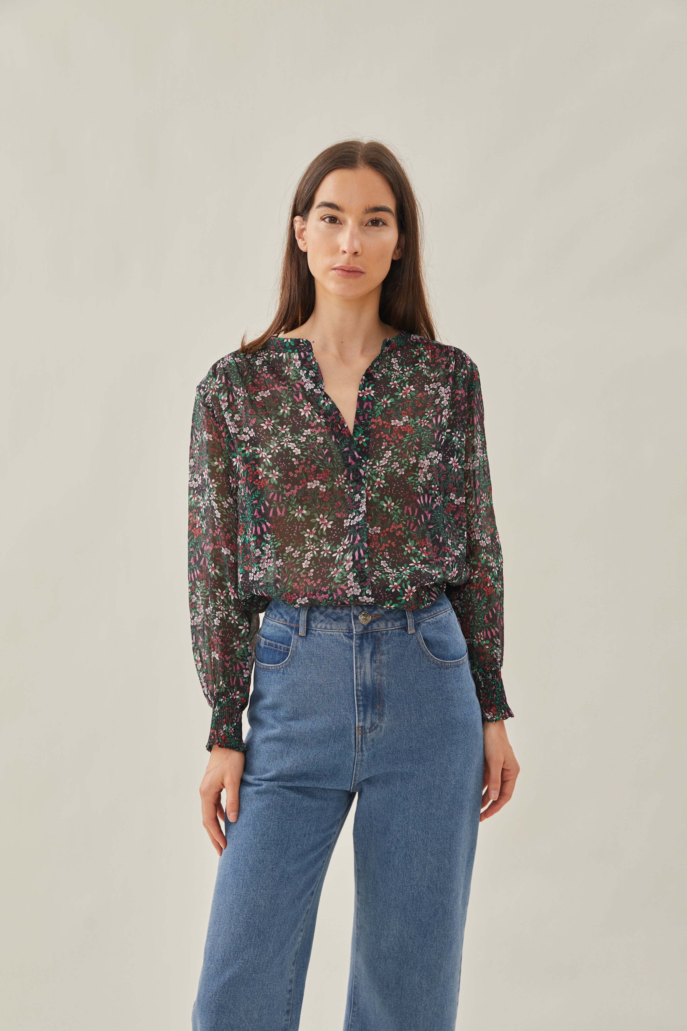 Sheer Button Down Blouse in Wild