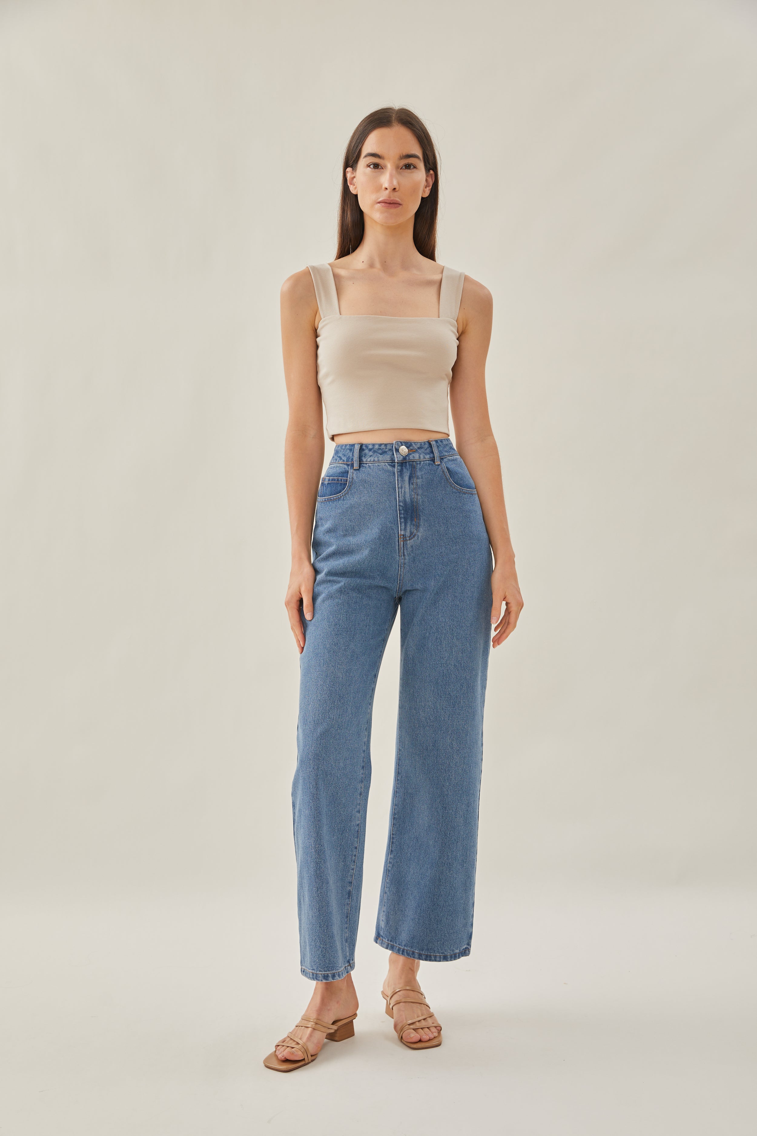 Classic Straight Neck Tank Top in Light Stone