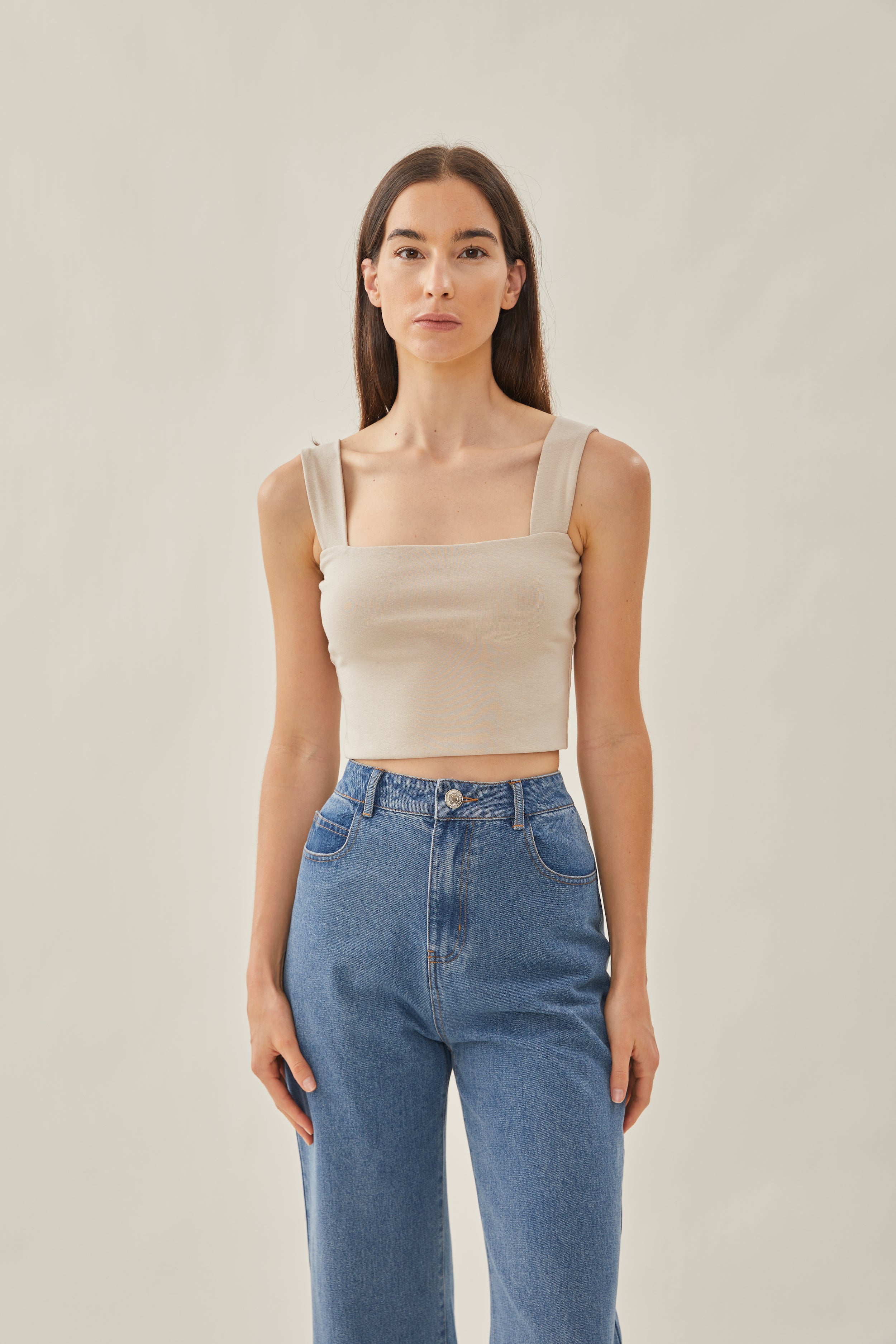Classic Straight Neck Tank Top in Light Stone