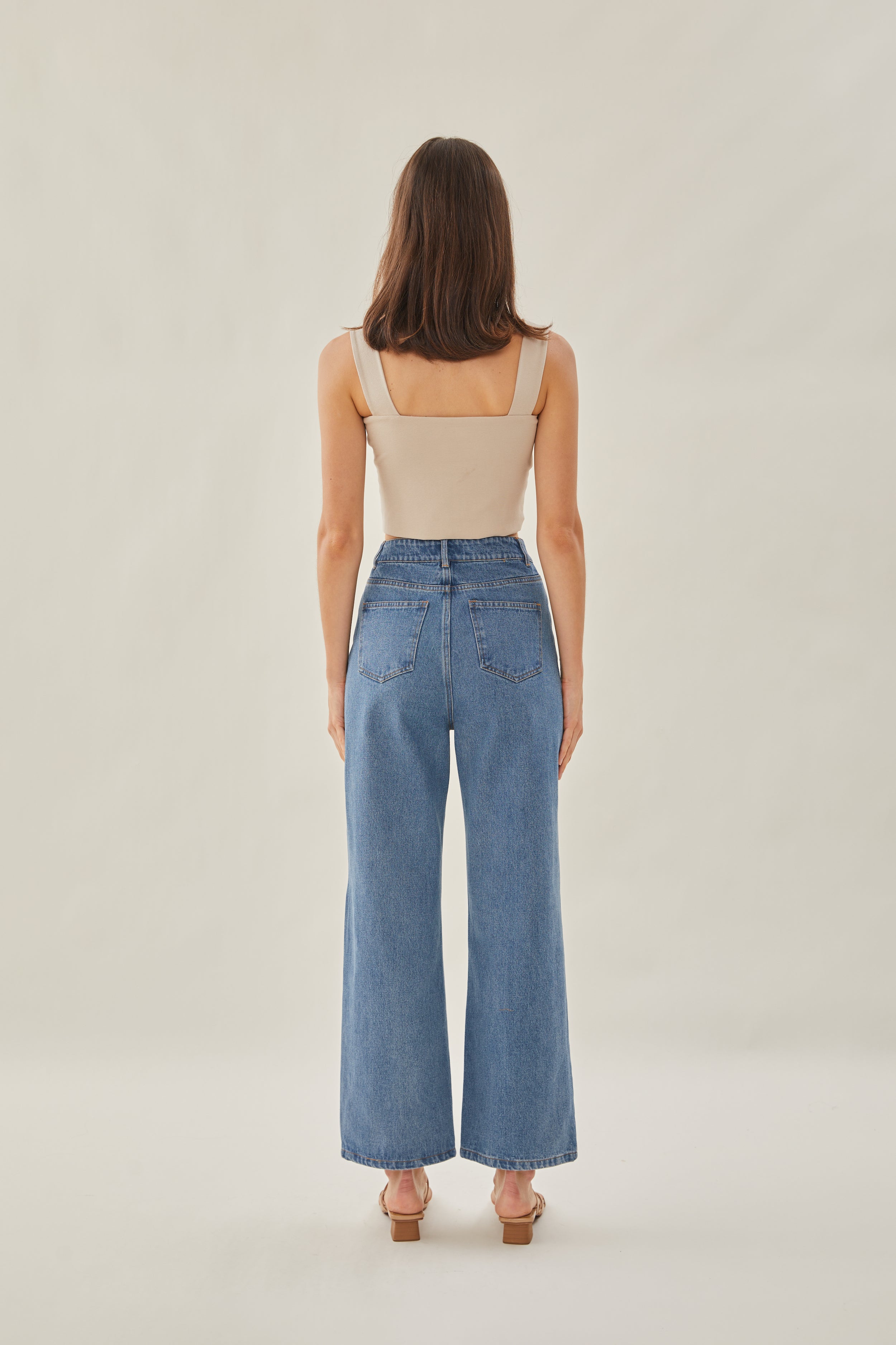Classic Straight Neck Tank Top in Light Stone