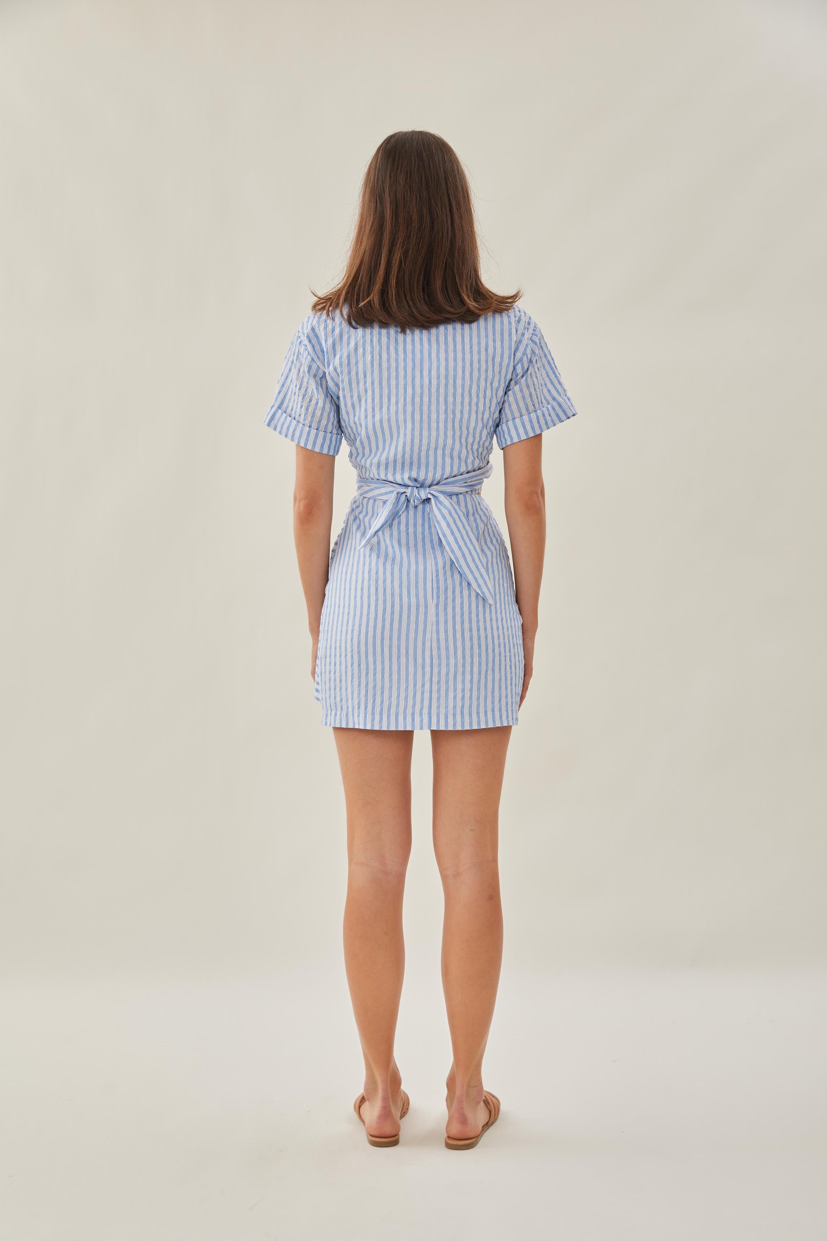 Knotted Mini Skirt in Stripe Blue