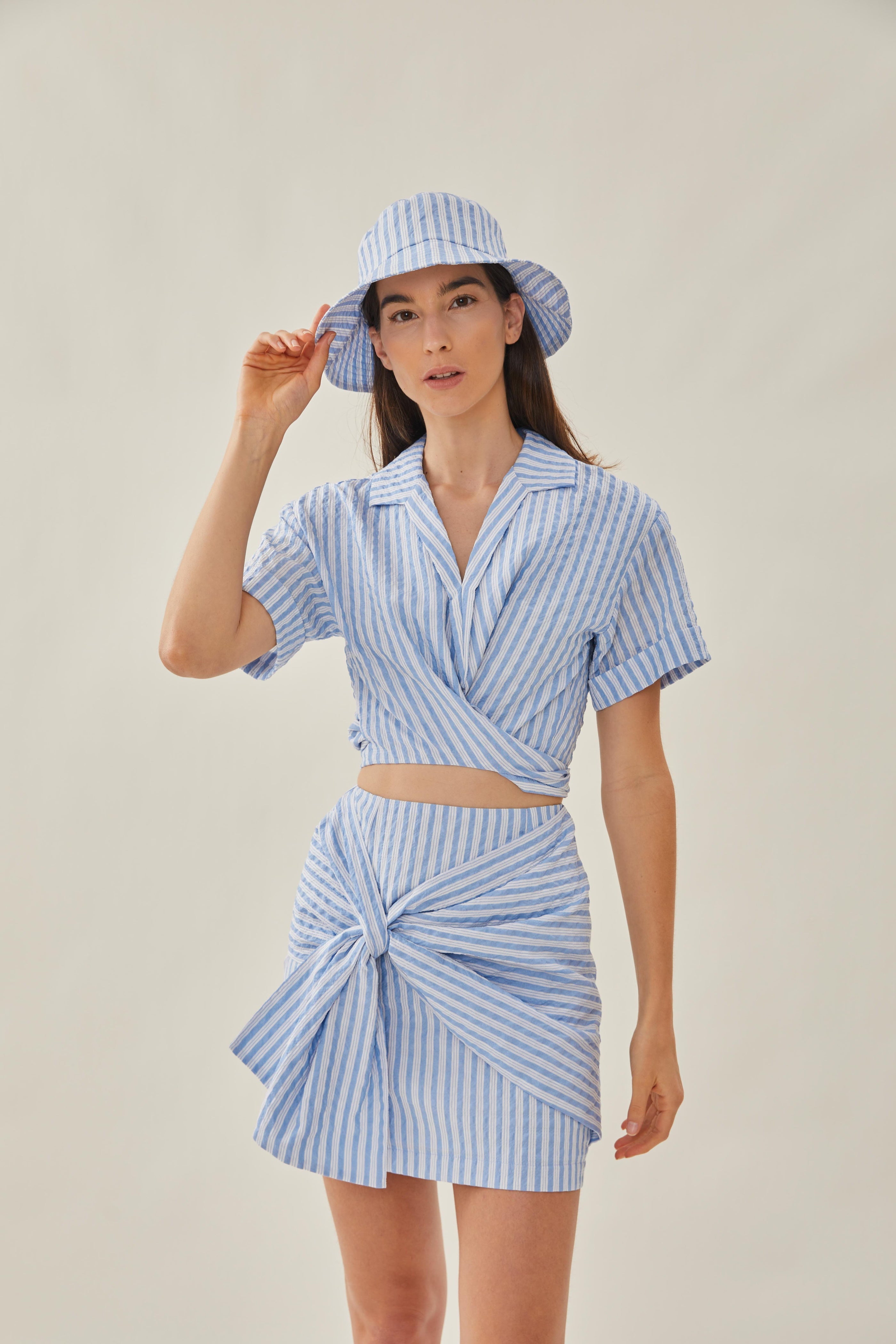 Bucket Hat in Stripe Blue