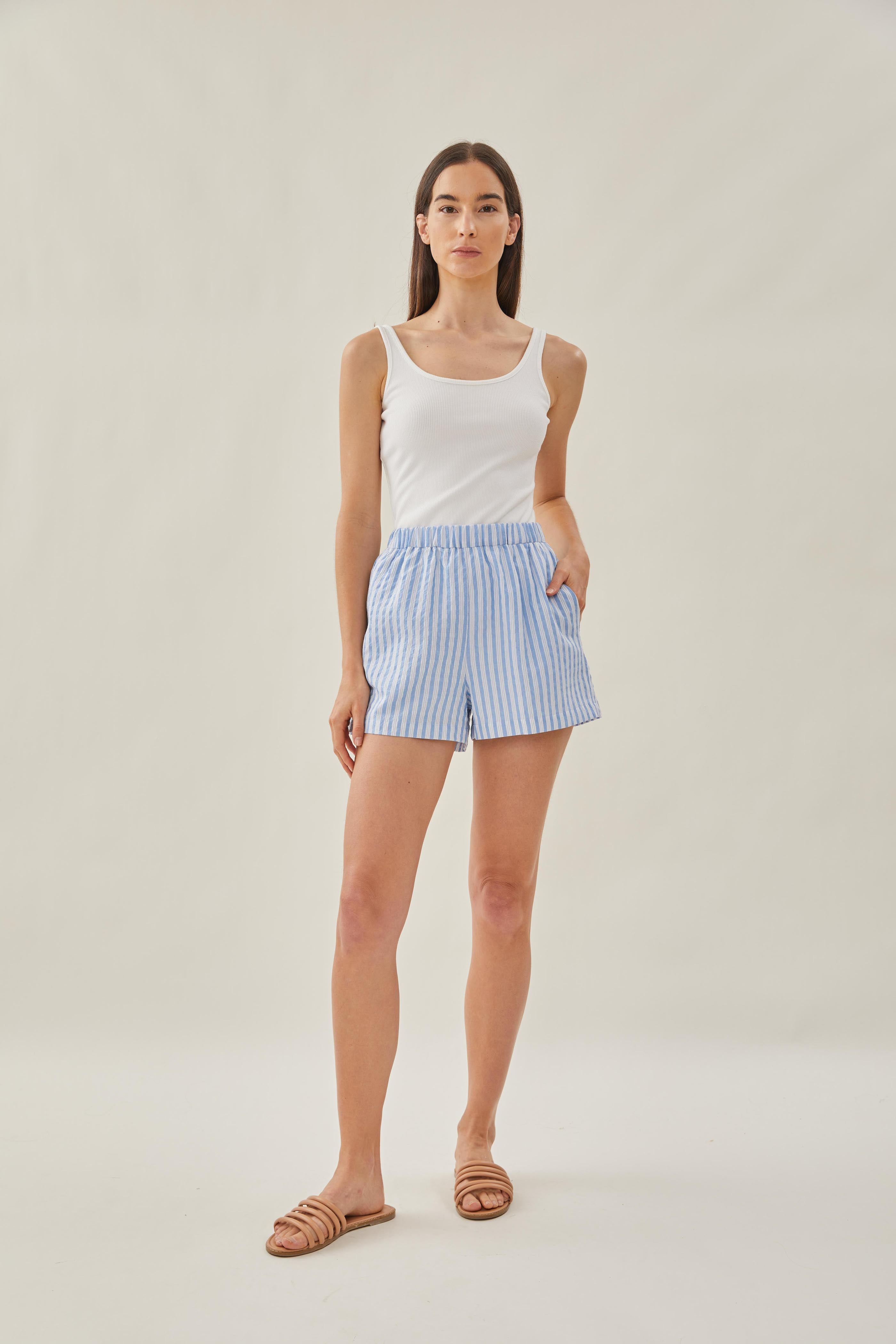 Relaxed Shorts in Stripe Blue