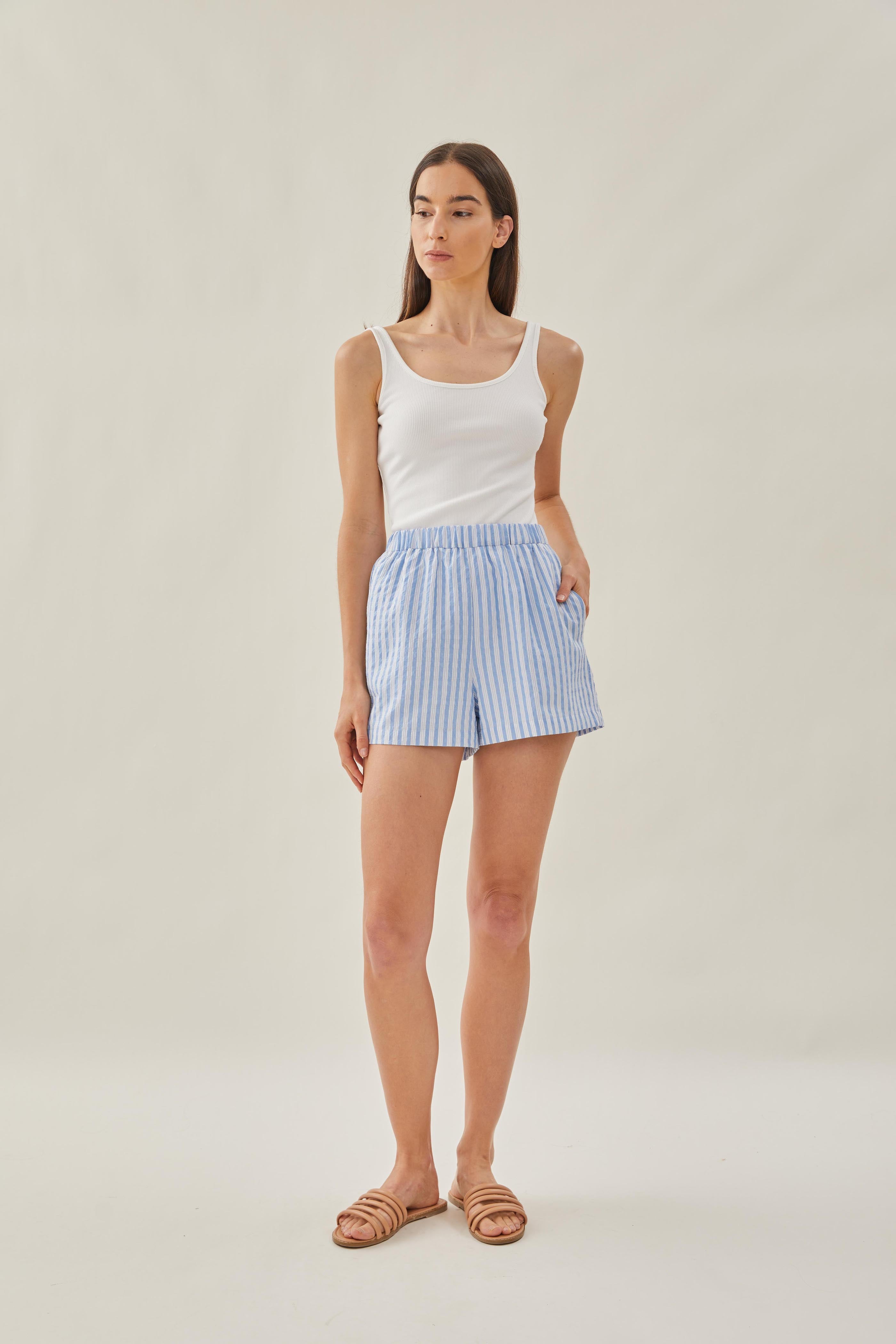 Relaxed Shorts in Stripe Blue