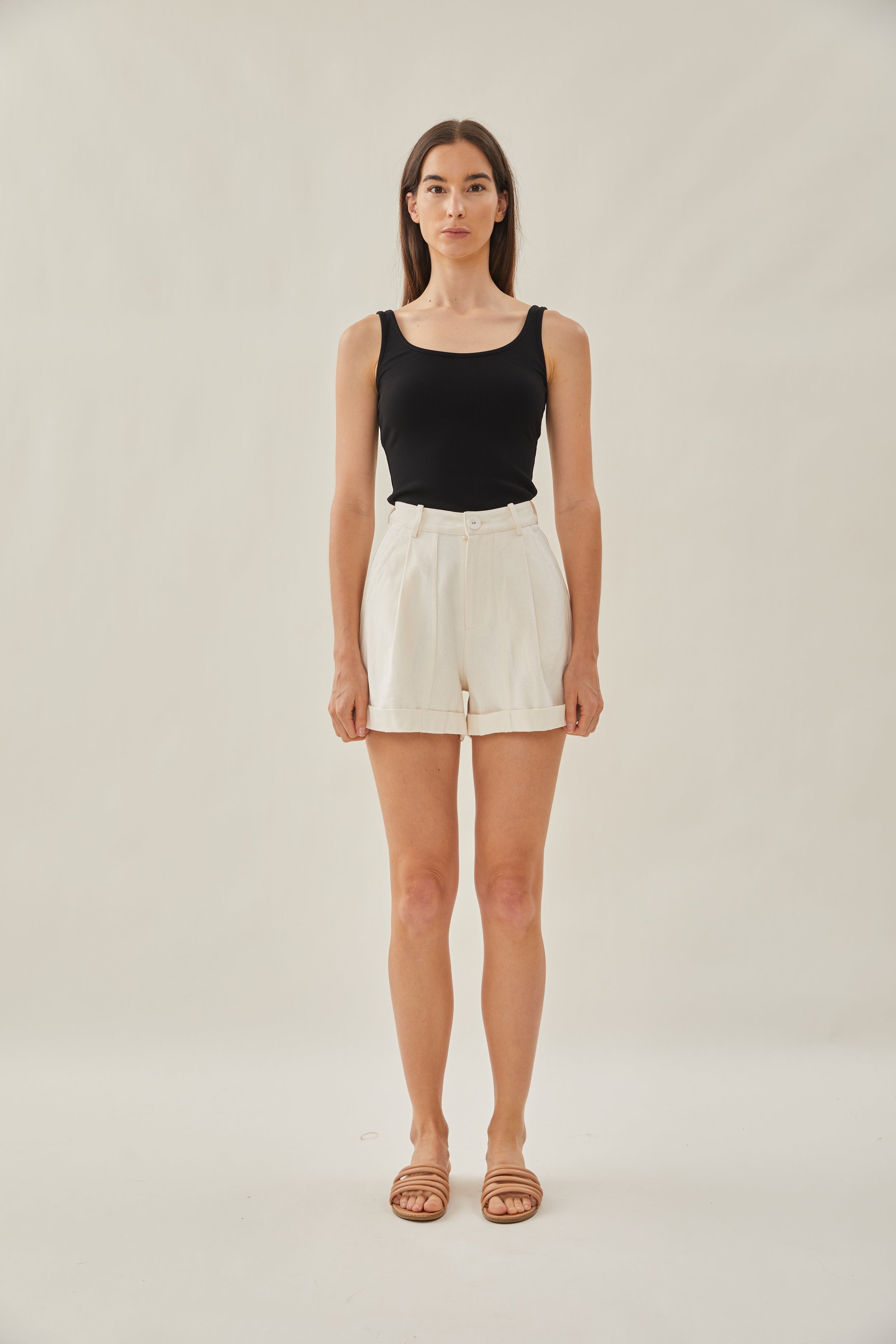 High Waisted Relaxed Shorts in Ecru