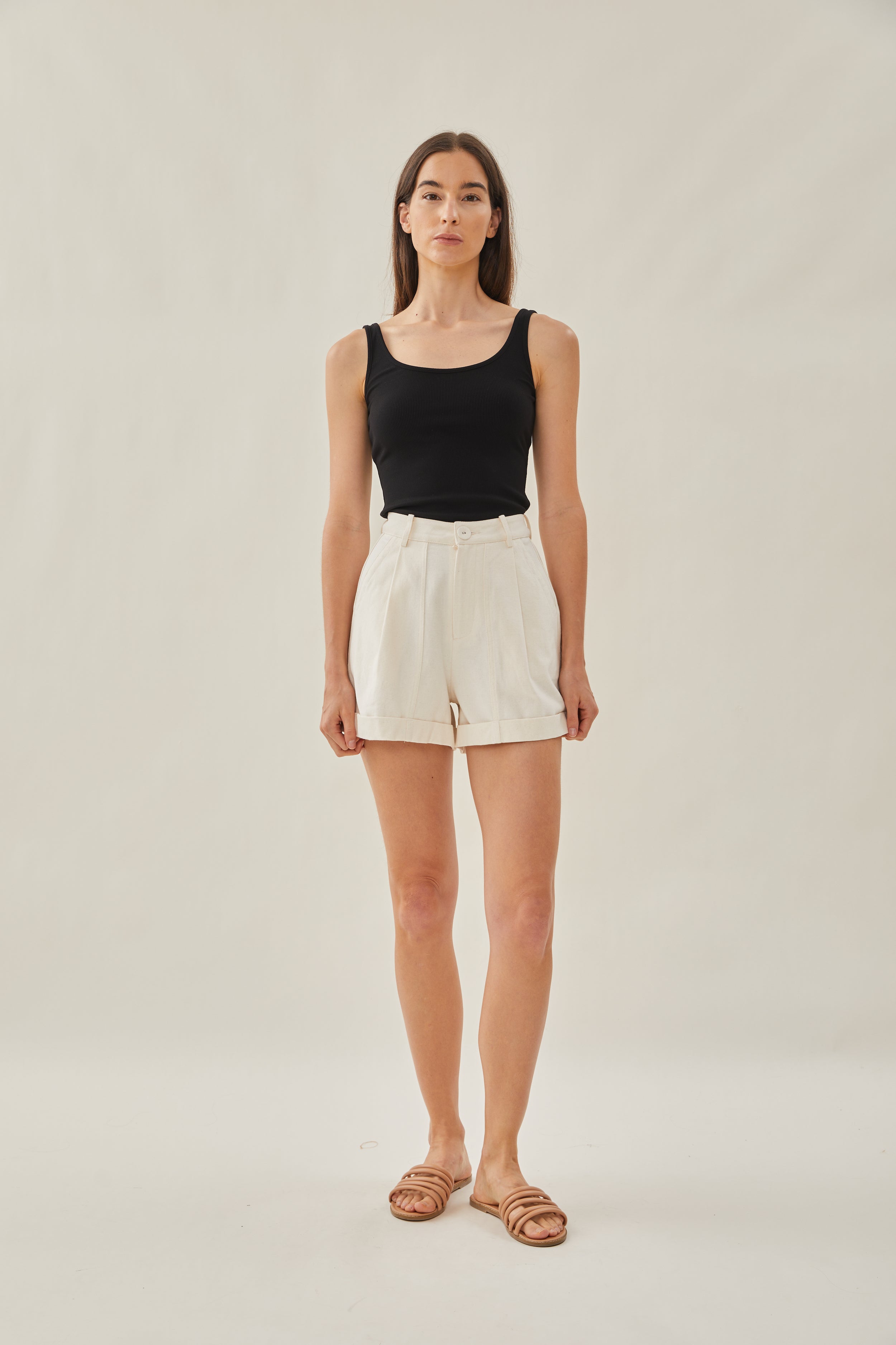 High Waisted Relaxed Shorts in Ecru