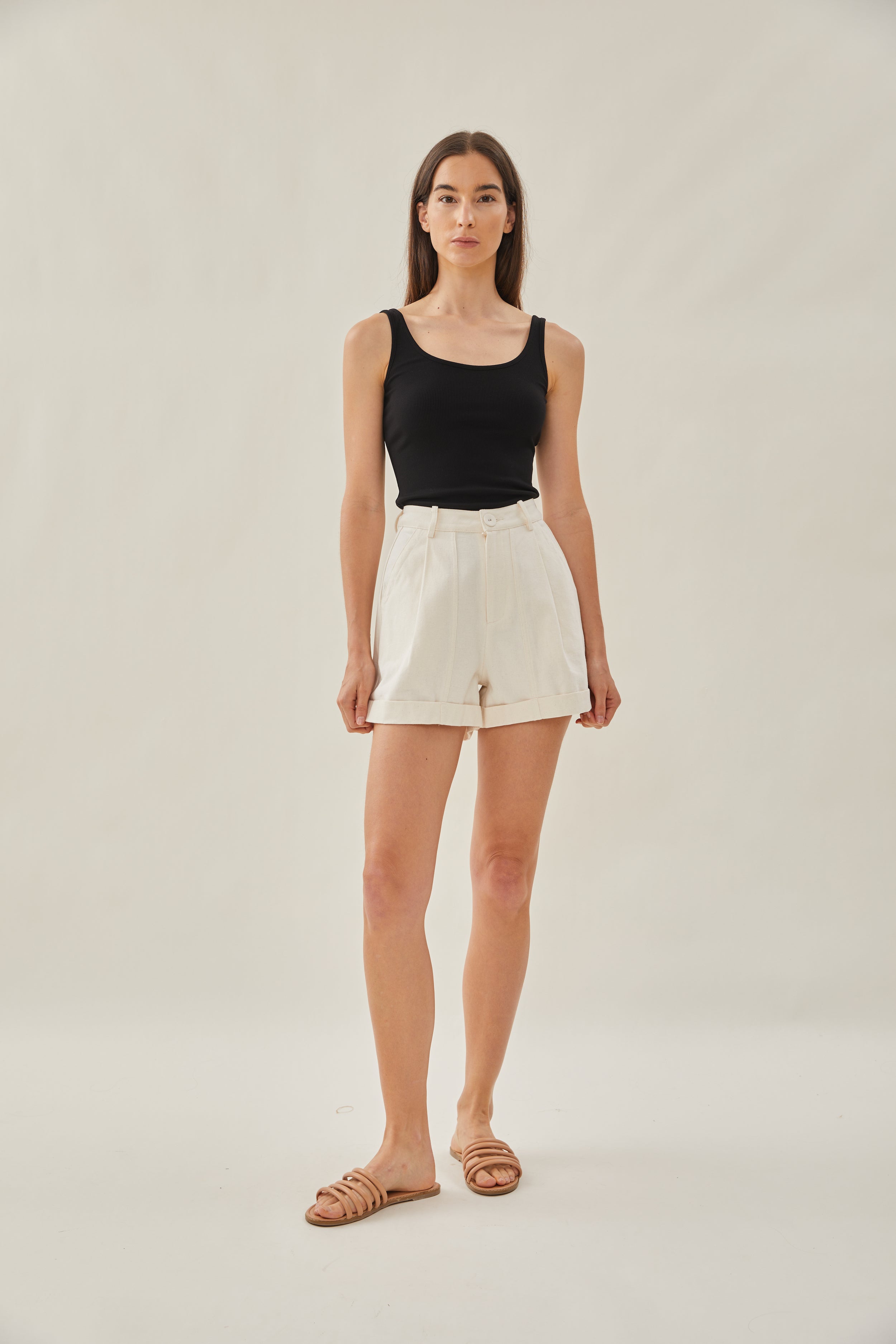 High Waisted Relaxed Shorts in Ecru