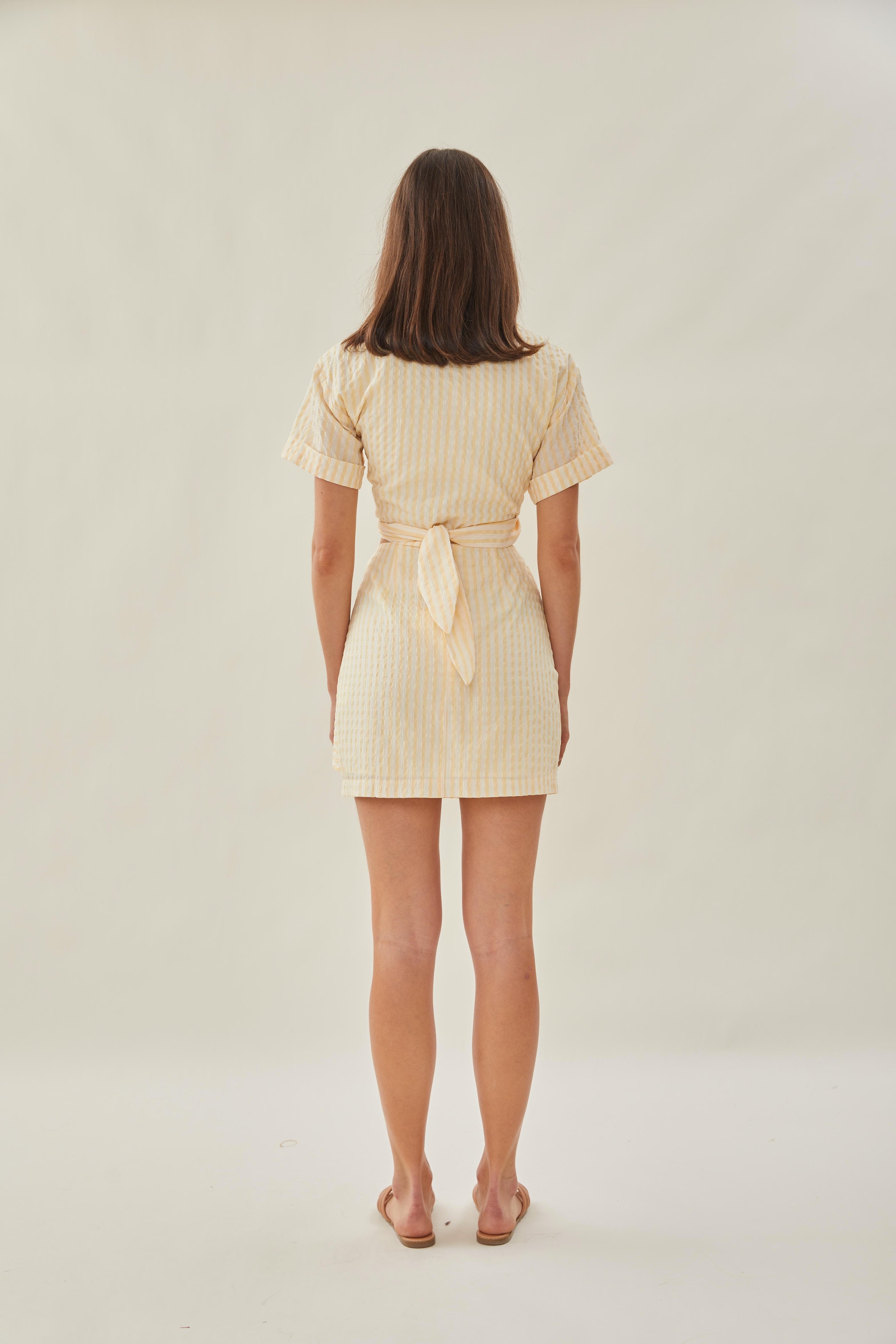 Knotted Cropped Shirt in Stripe Yellow