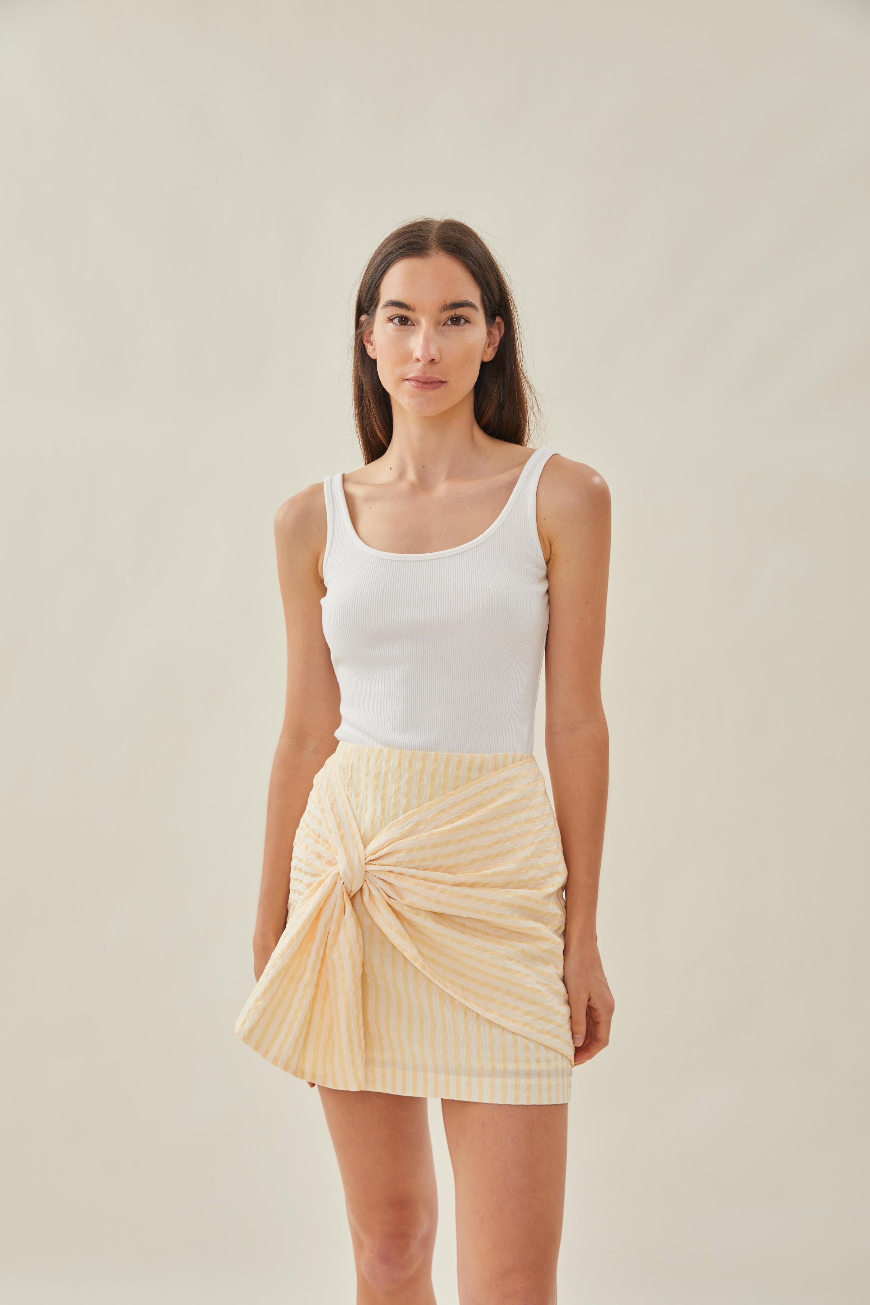 Knotted Mini Skirt in Stripe Yellow