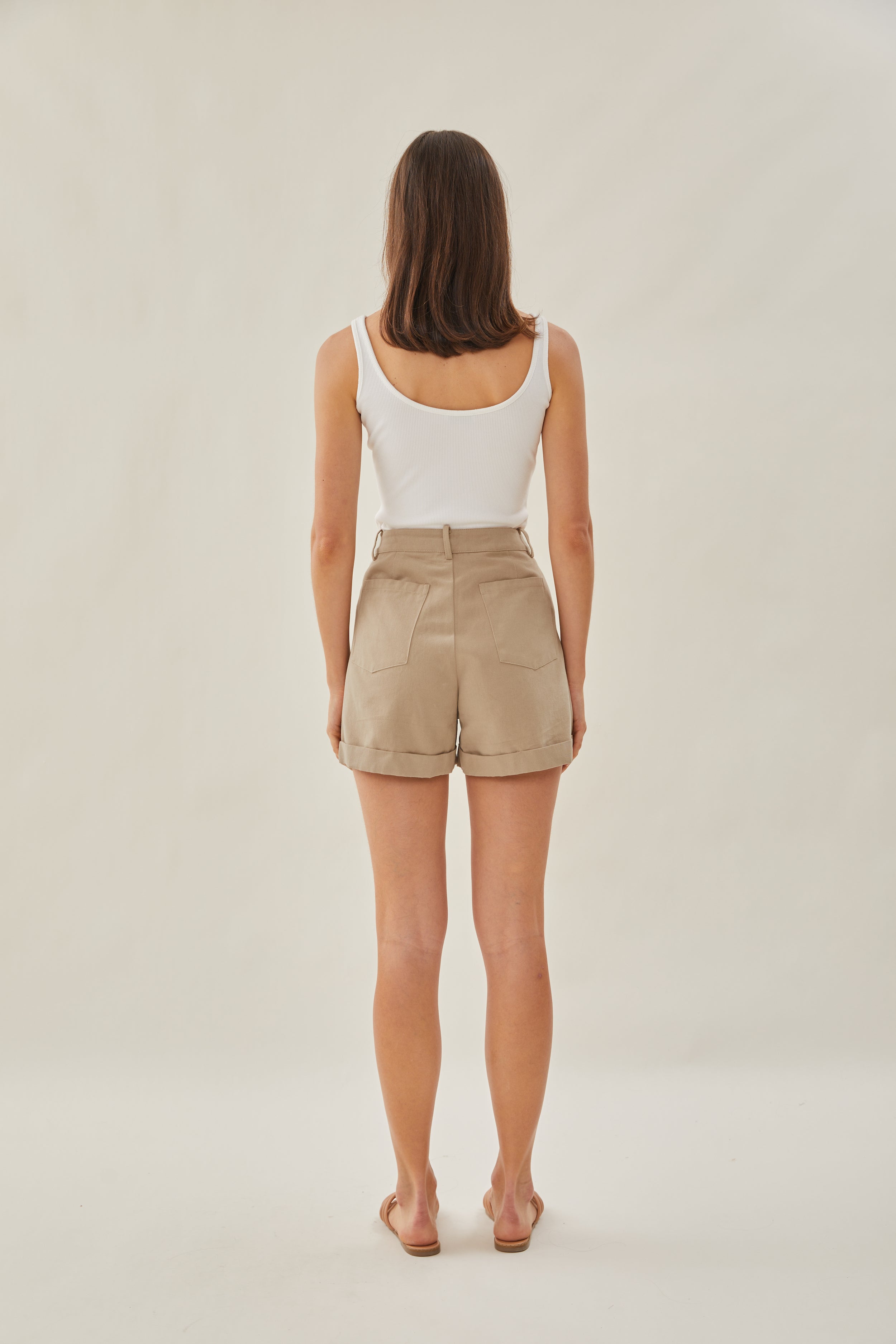 High Waisted Relaxed Shorts in Stone