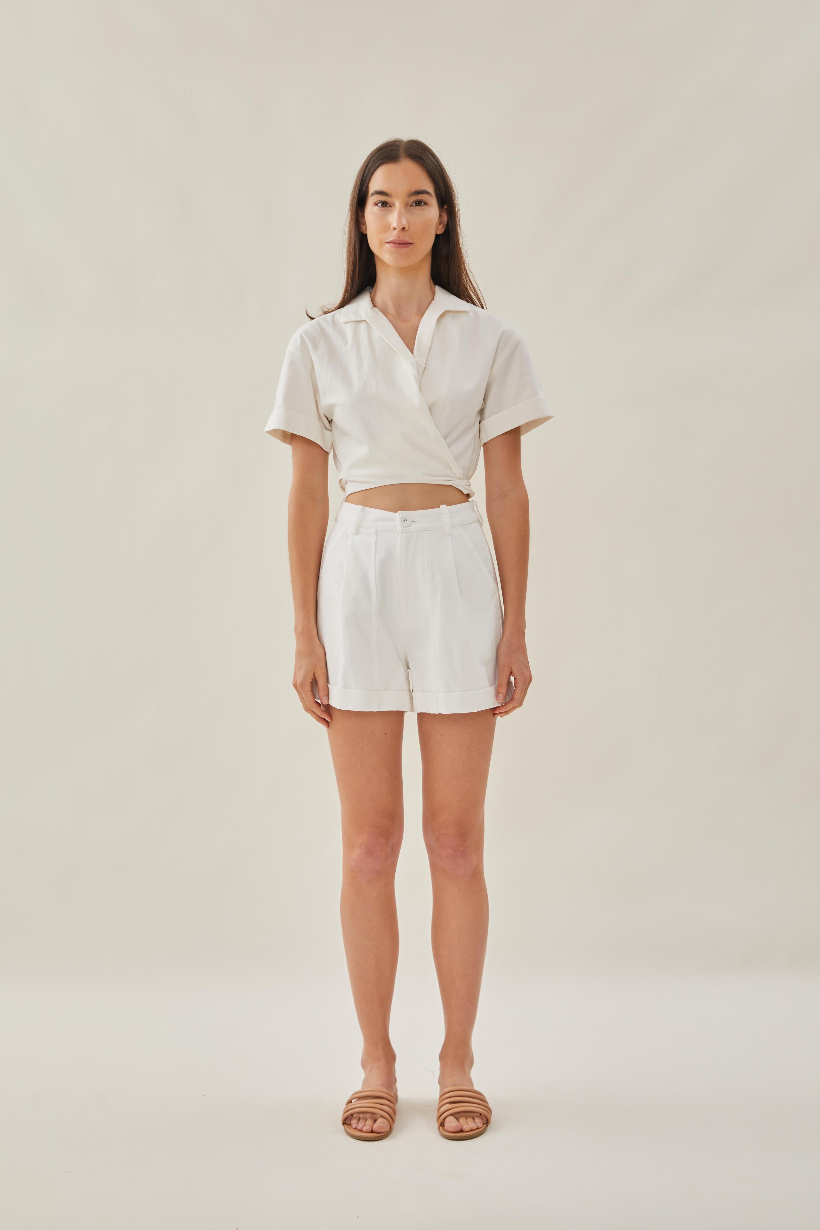 Knotted Cropped Shirt in White