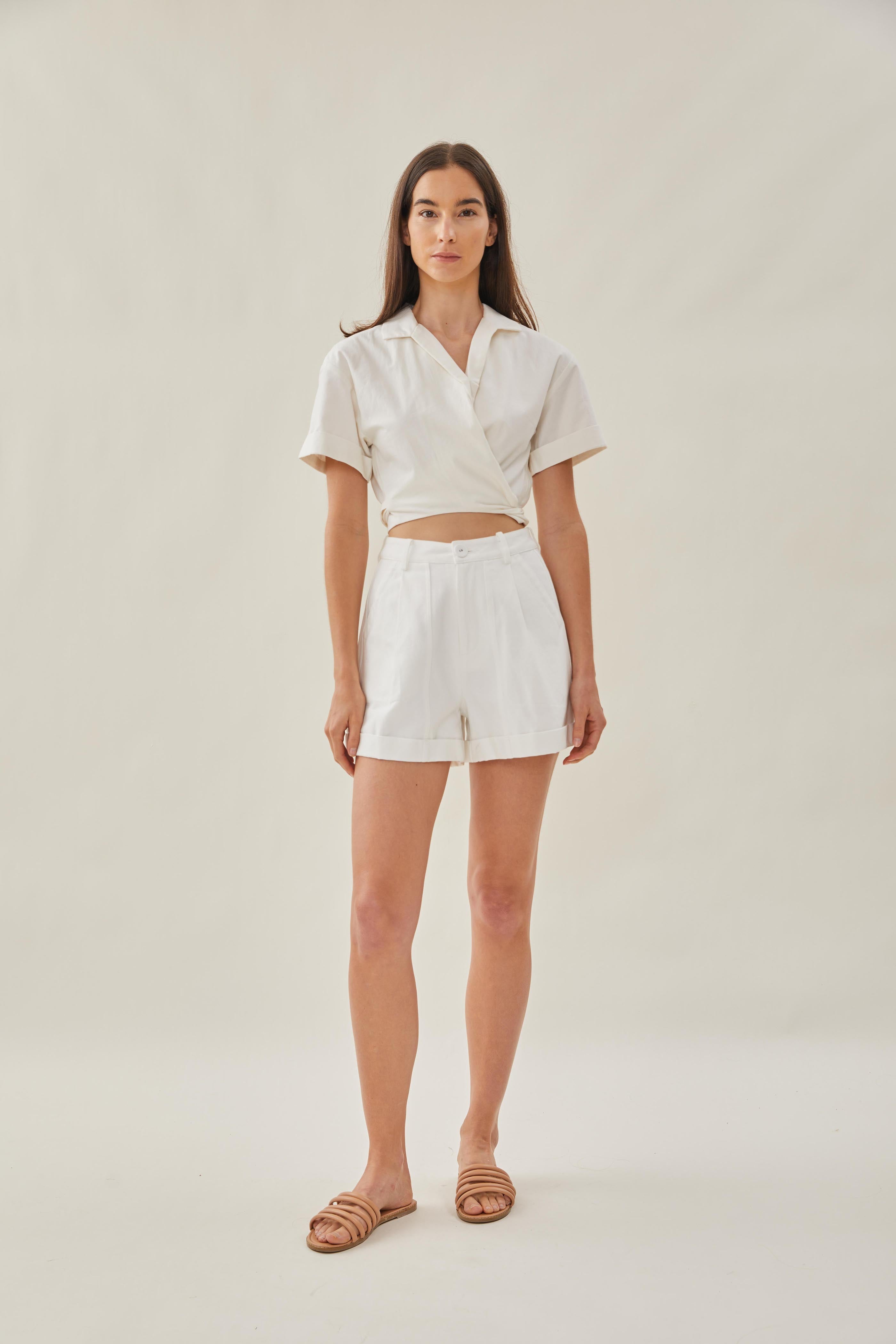 Knotted Cropped Shirt in White