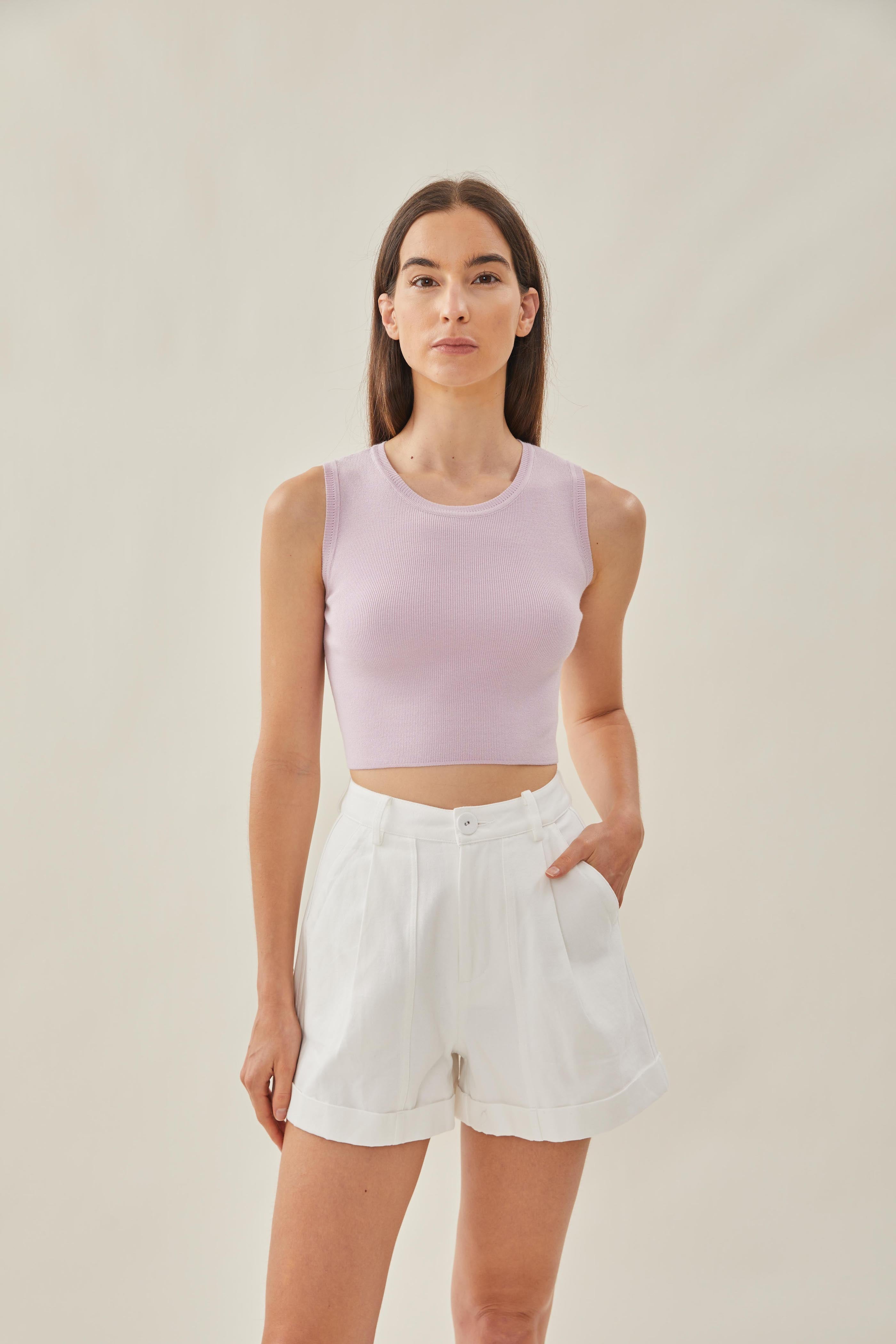 Sleeveless Knit Cropped Tank in Orchid