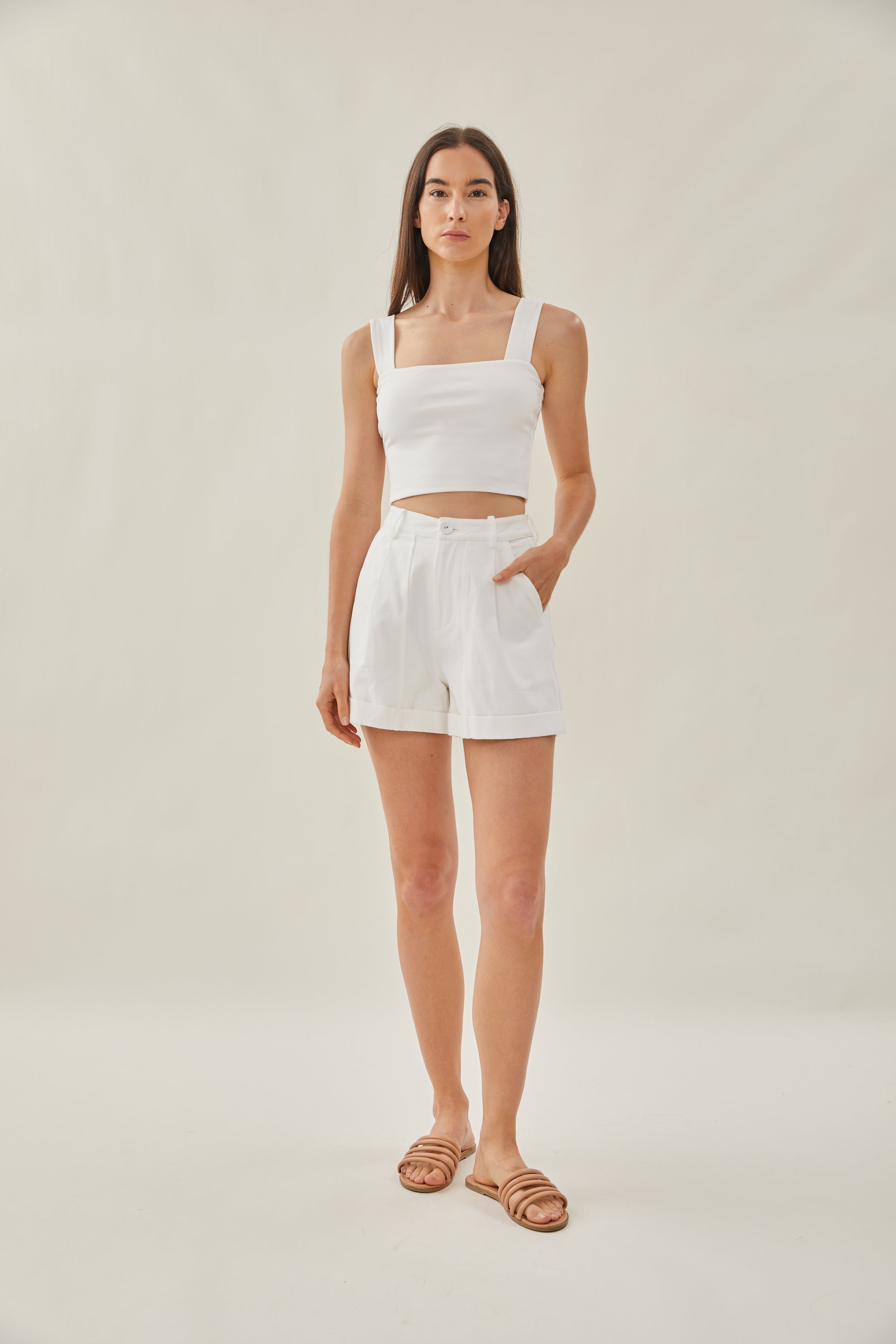 High Waisted Relaxed Shorts in White