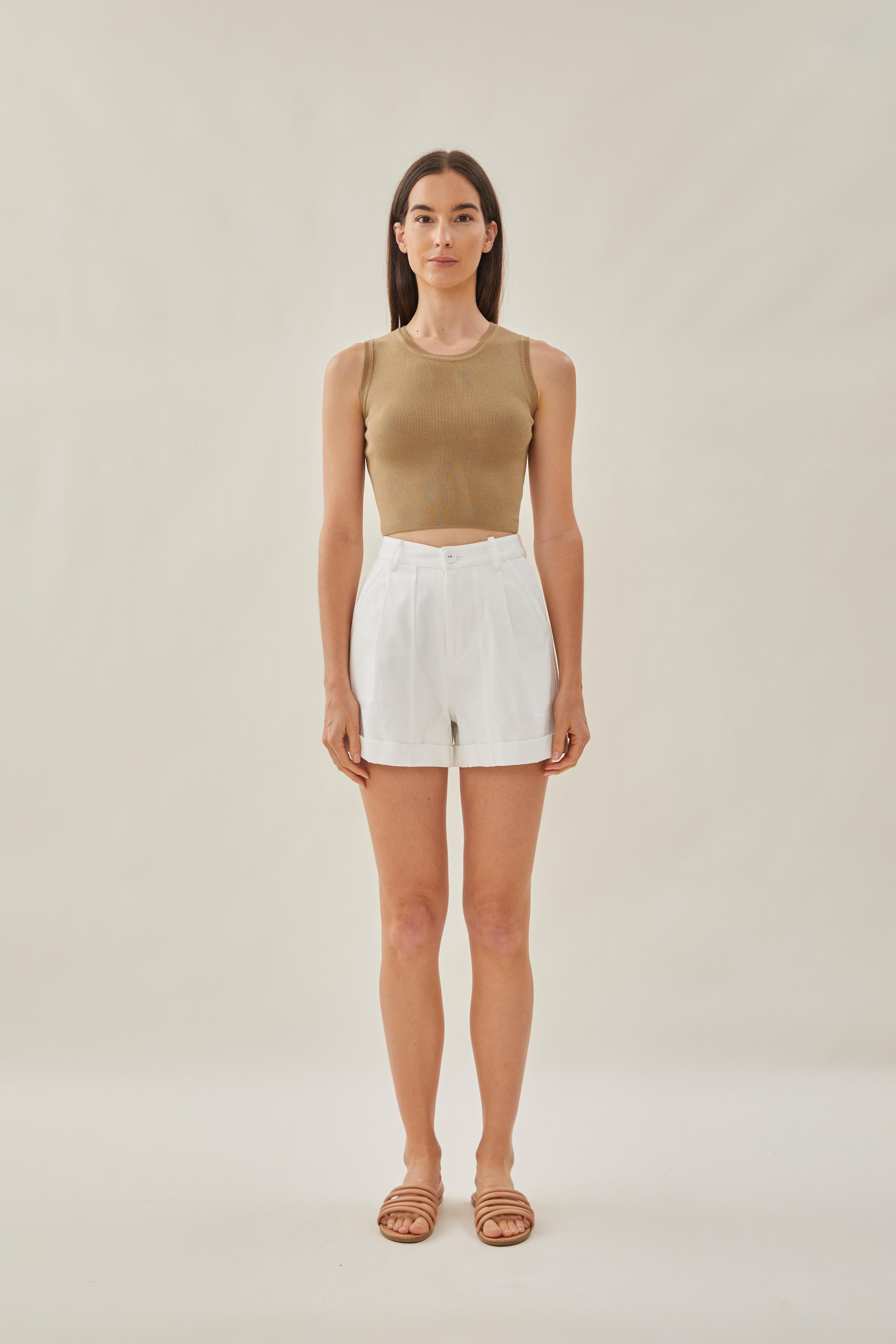 Sleeveless Knit Cropped Tank in Dijon