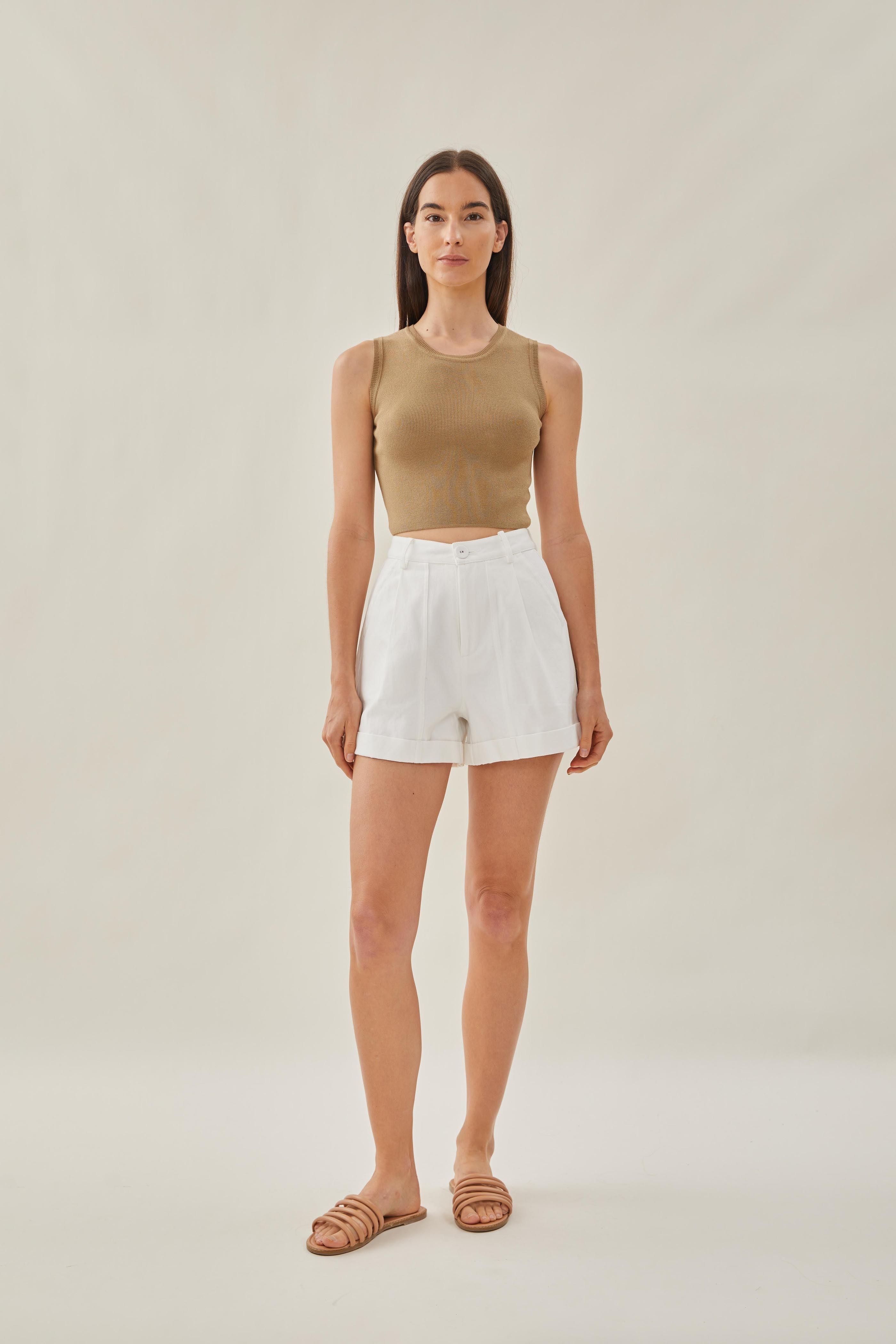 Sleeveless Knit Cropped Tank in Dijon