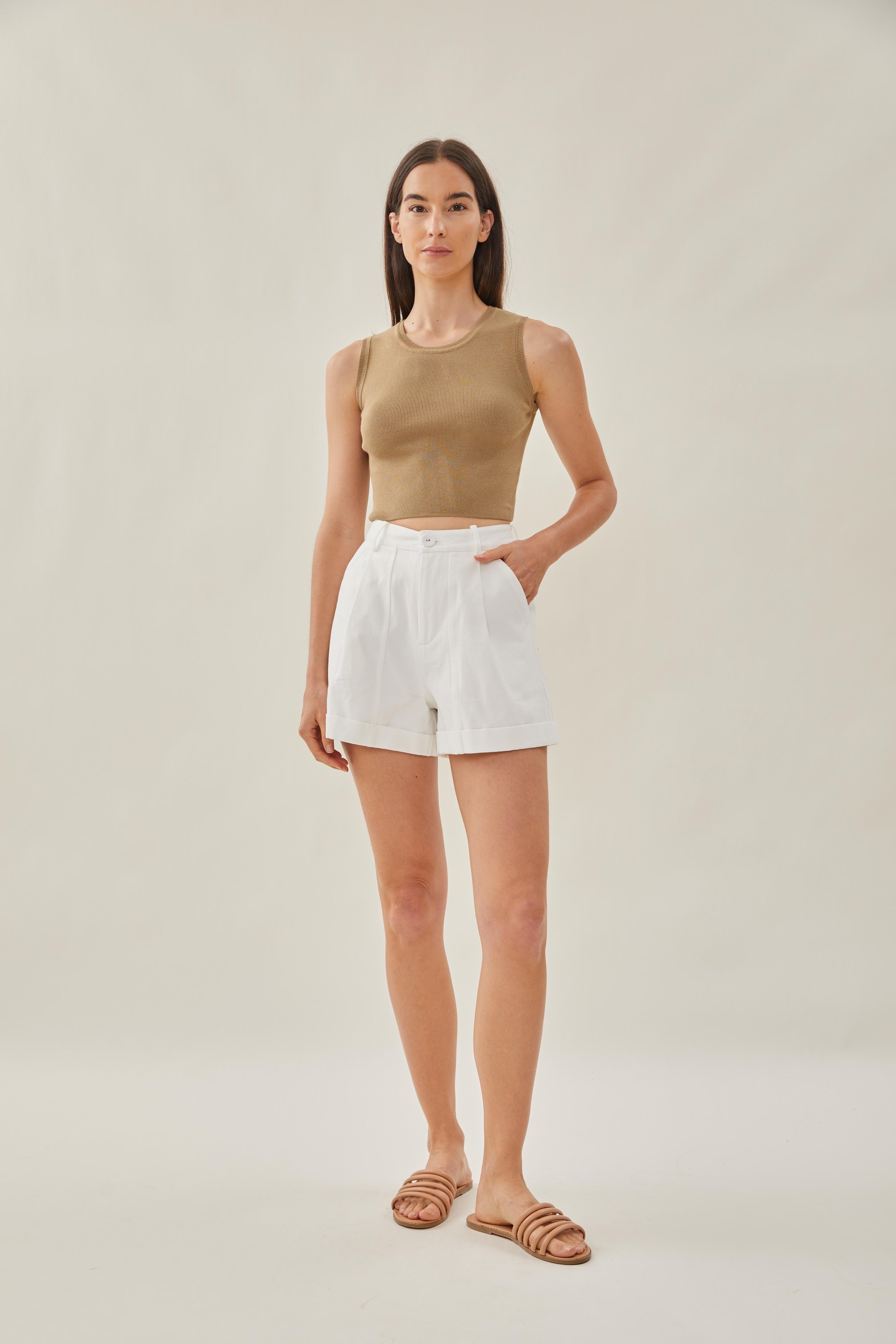 Sleeveless Knit Cropped Tank in Dijon