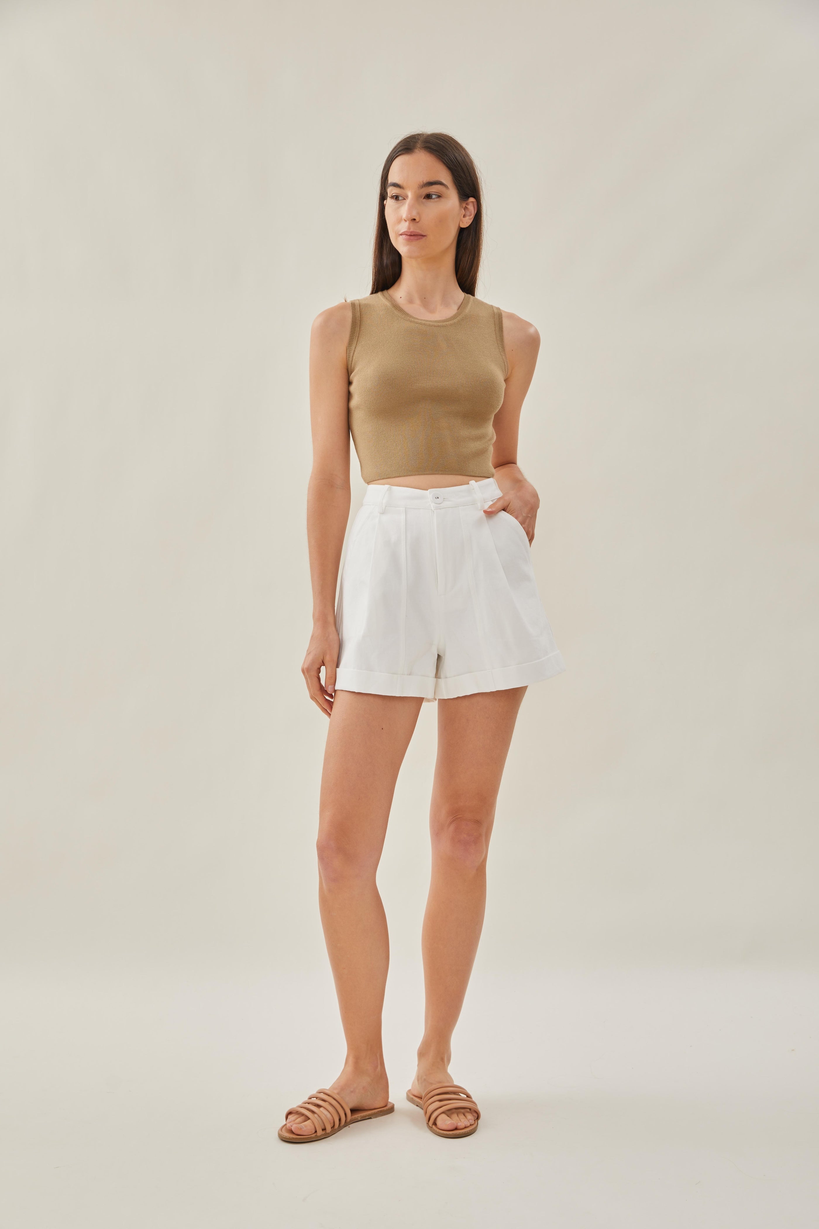 Sleeveless Knit Cropped Tank in Dijon