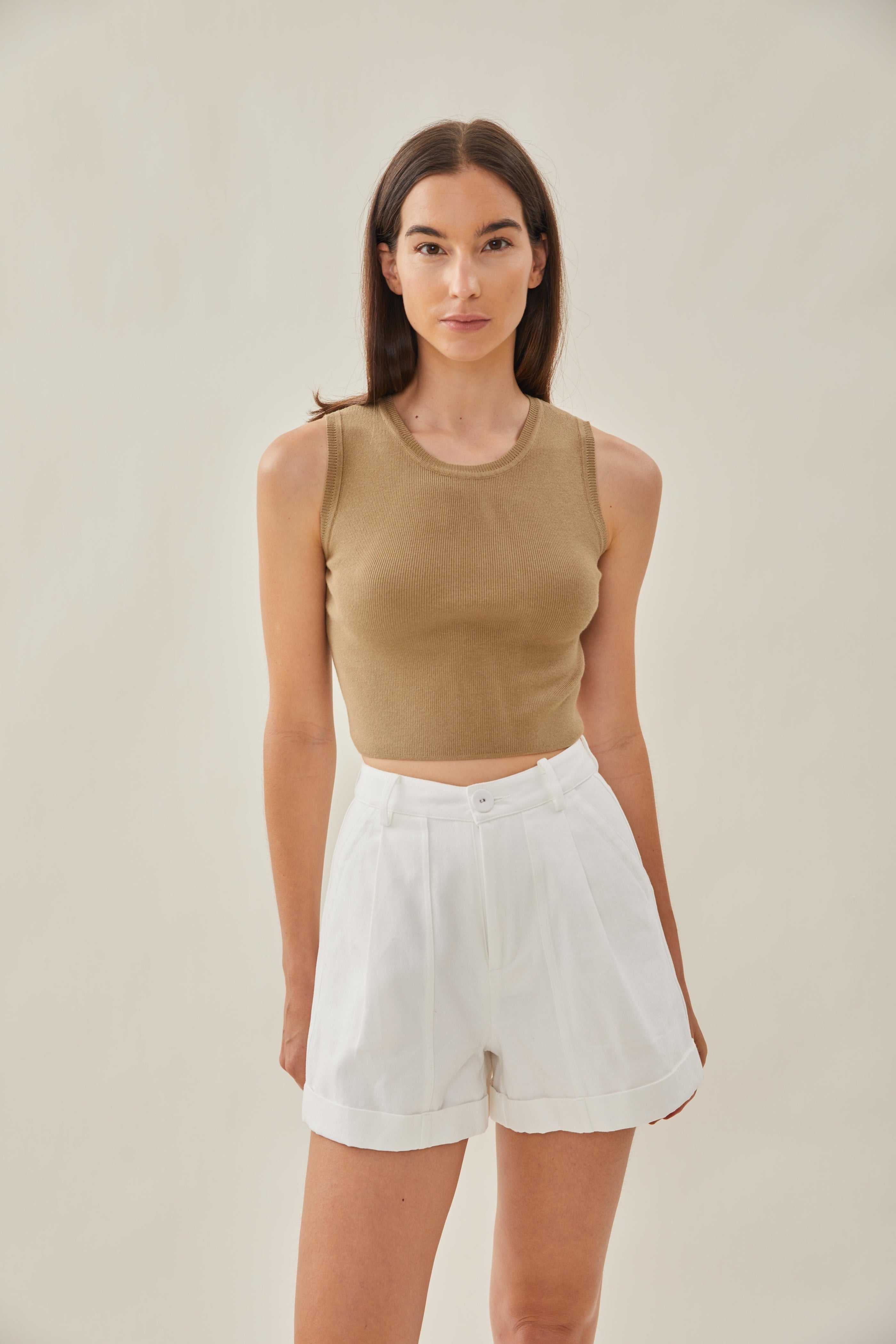 Sleeveless Knit Cropped Tank in Dijon
