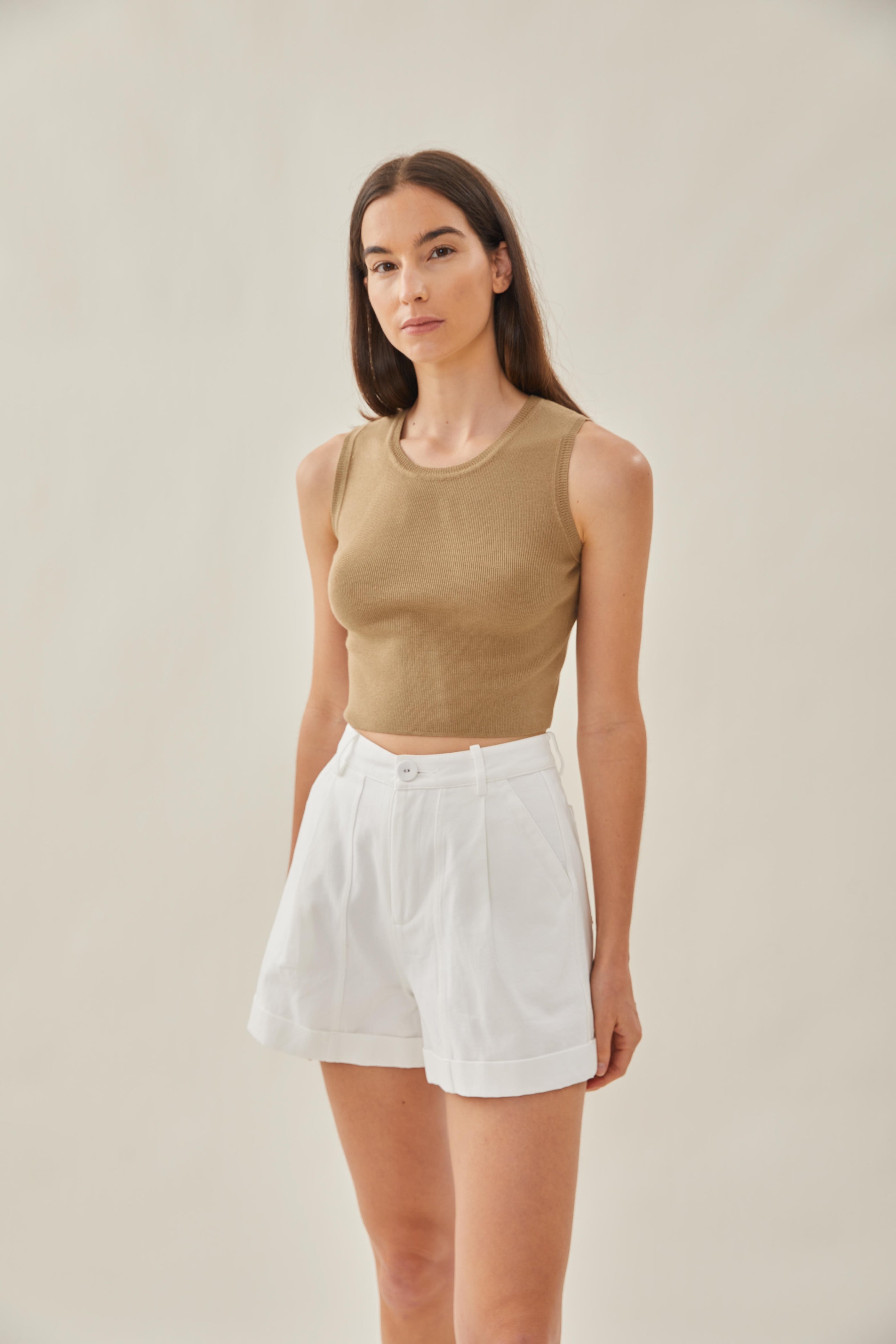 Sleeveless Knit Cropped Tank in Dijon