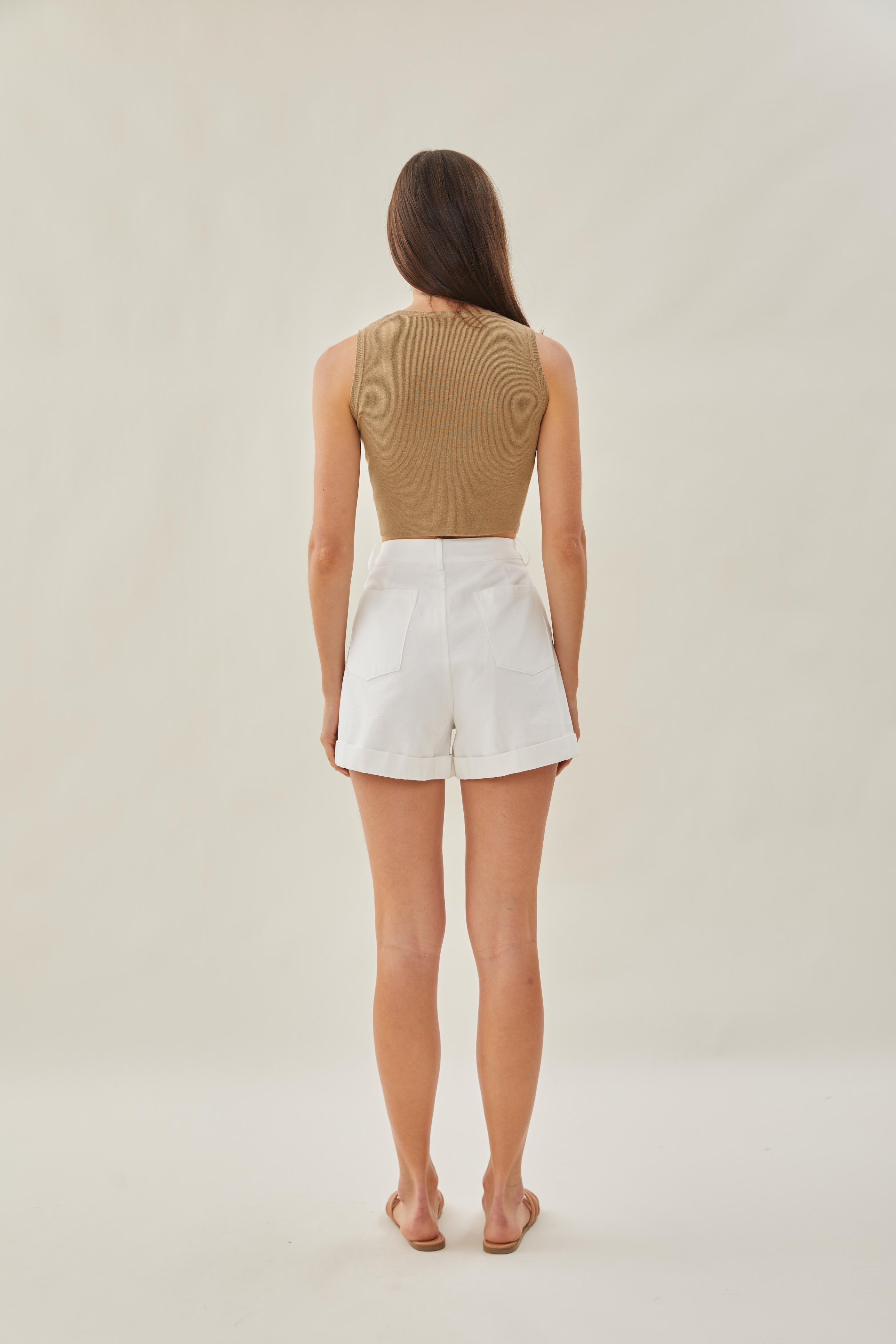 Sleeveless Knit Cropped Tank in Dijon