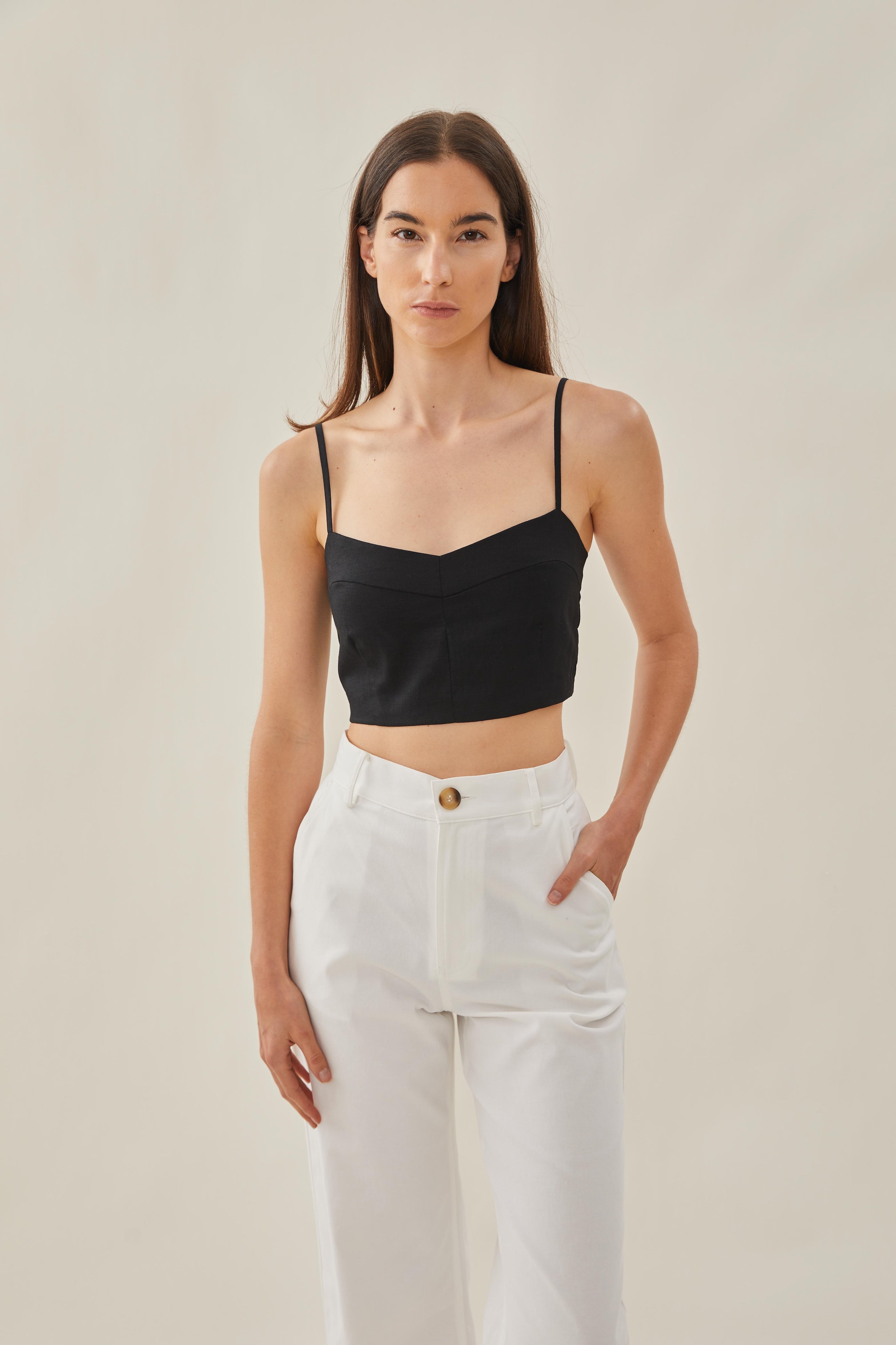 Bustier Cropped Tank in Black