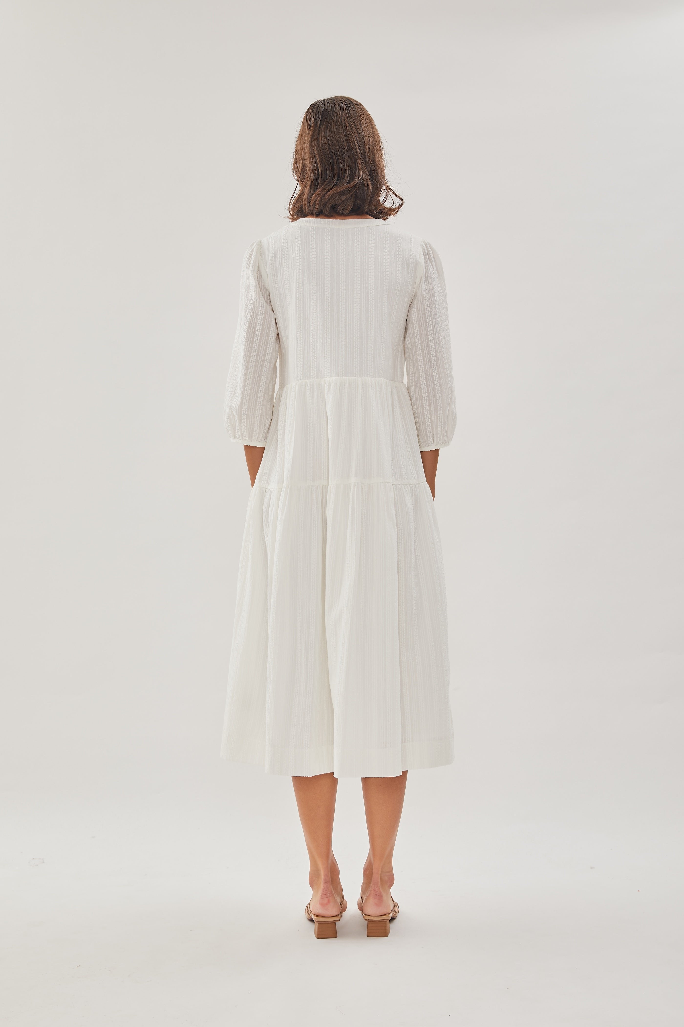 Embroidered Midi Dress in White