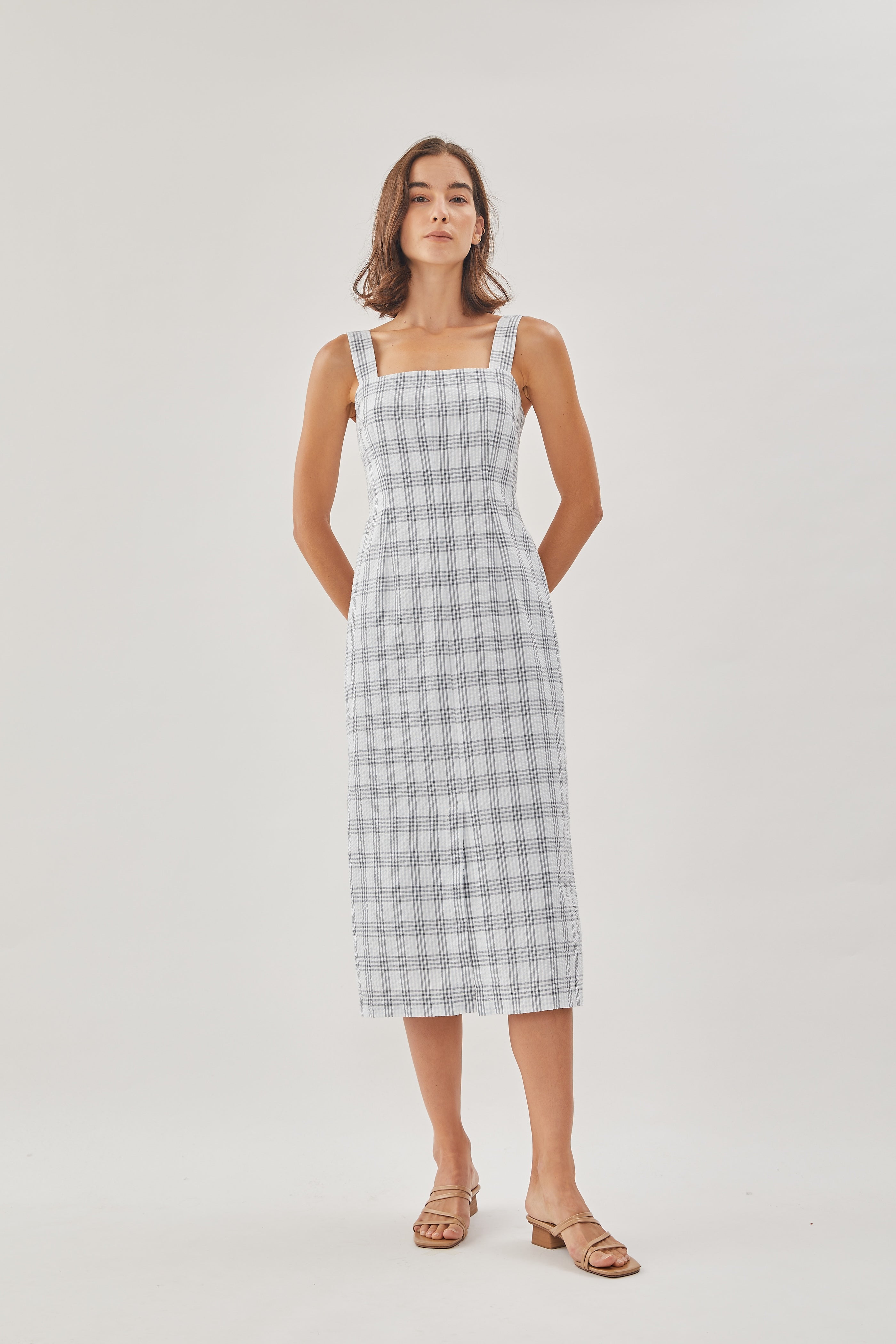 Square Neck Sleeveless Midi Dress in Mist