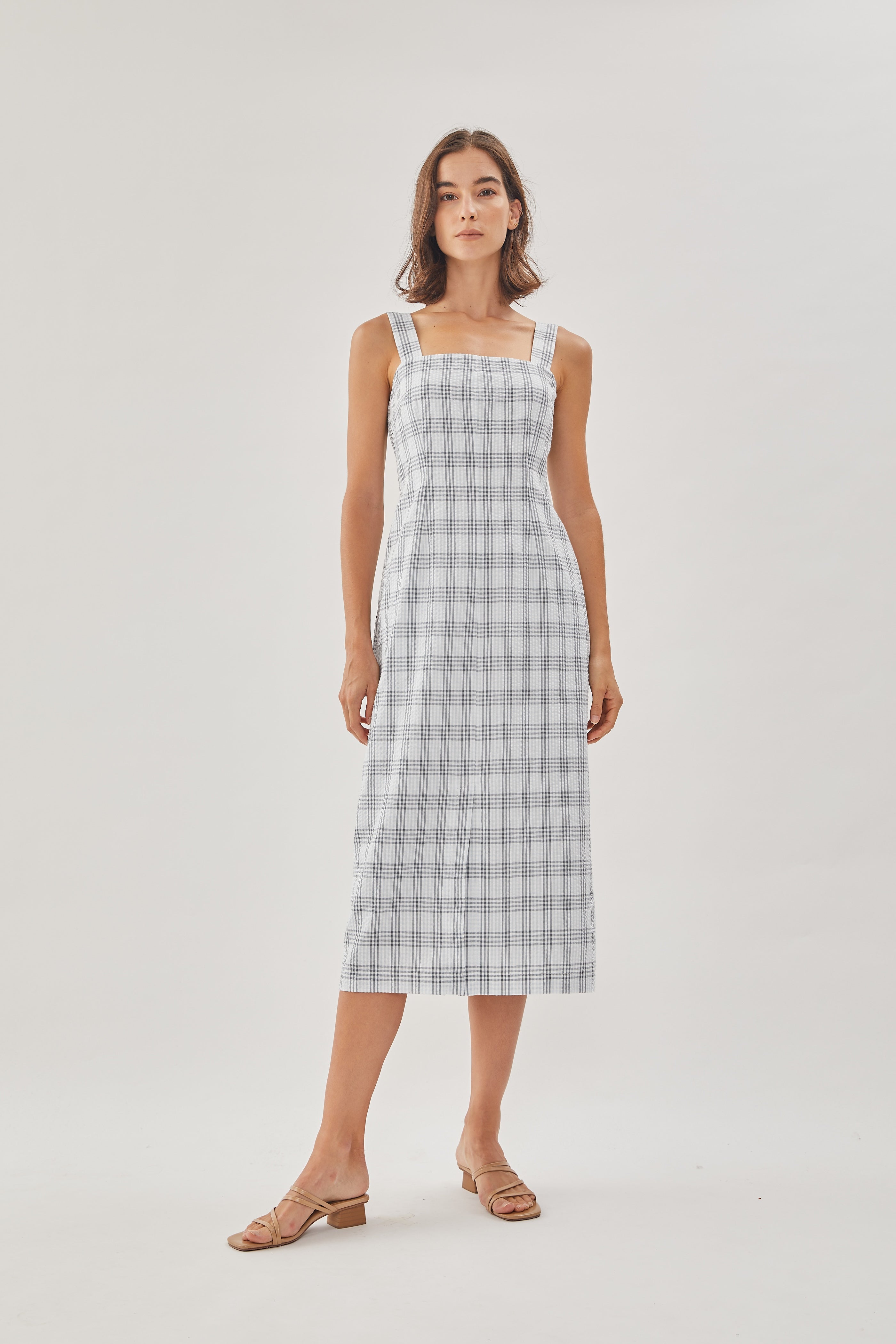 Square Neck Sleeveless Midi Dress in Mist