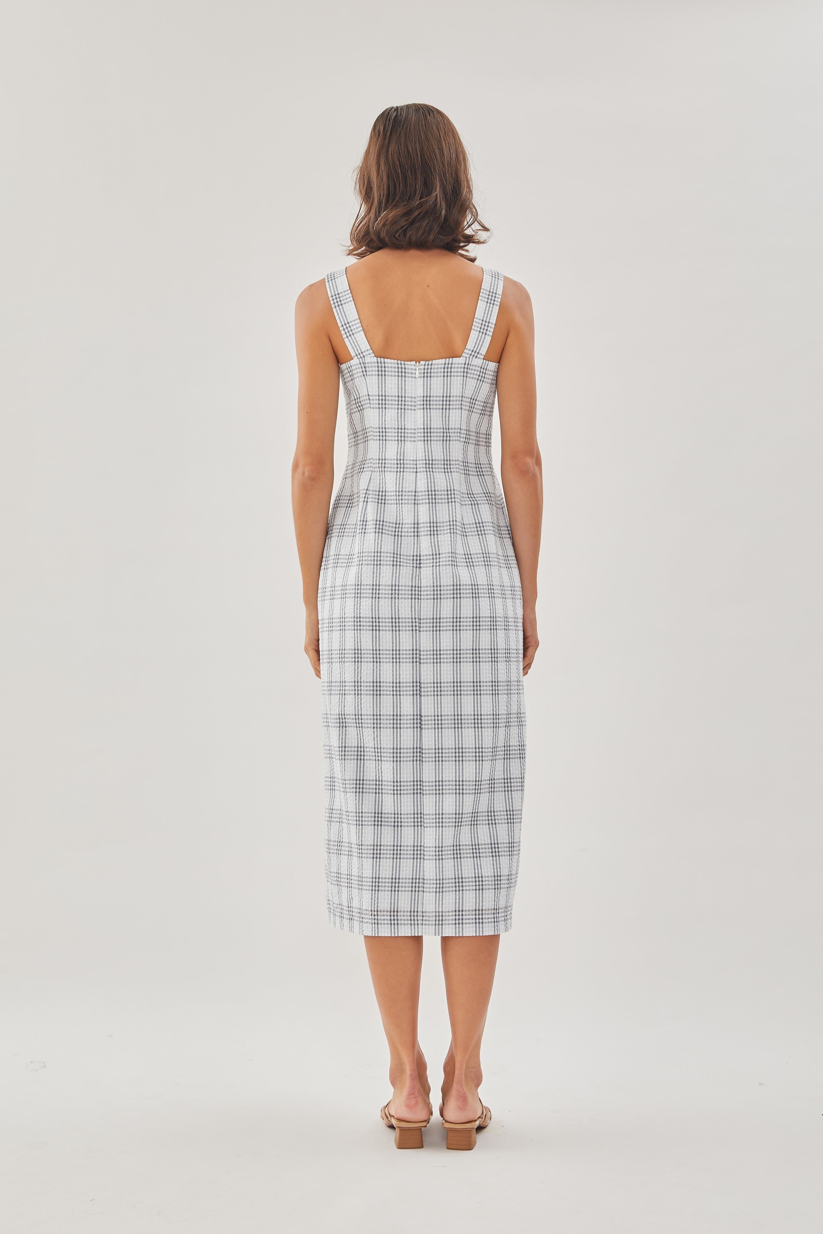 Square Neck Sleeveless Midi Dress in Mist