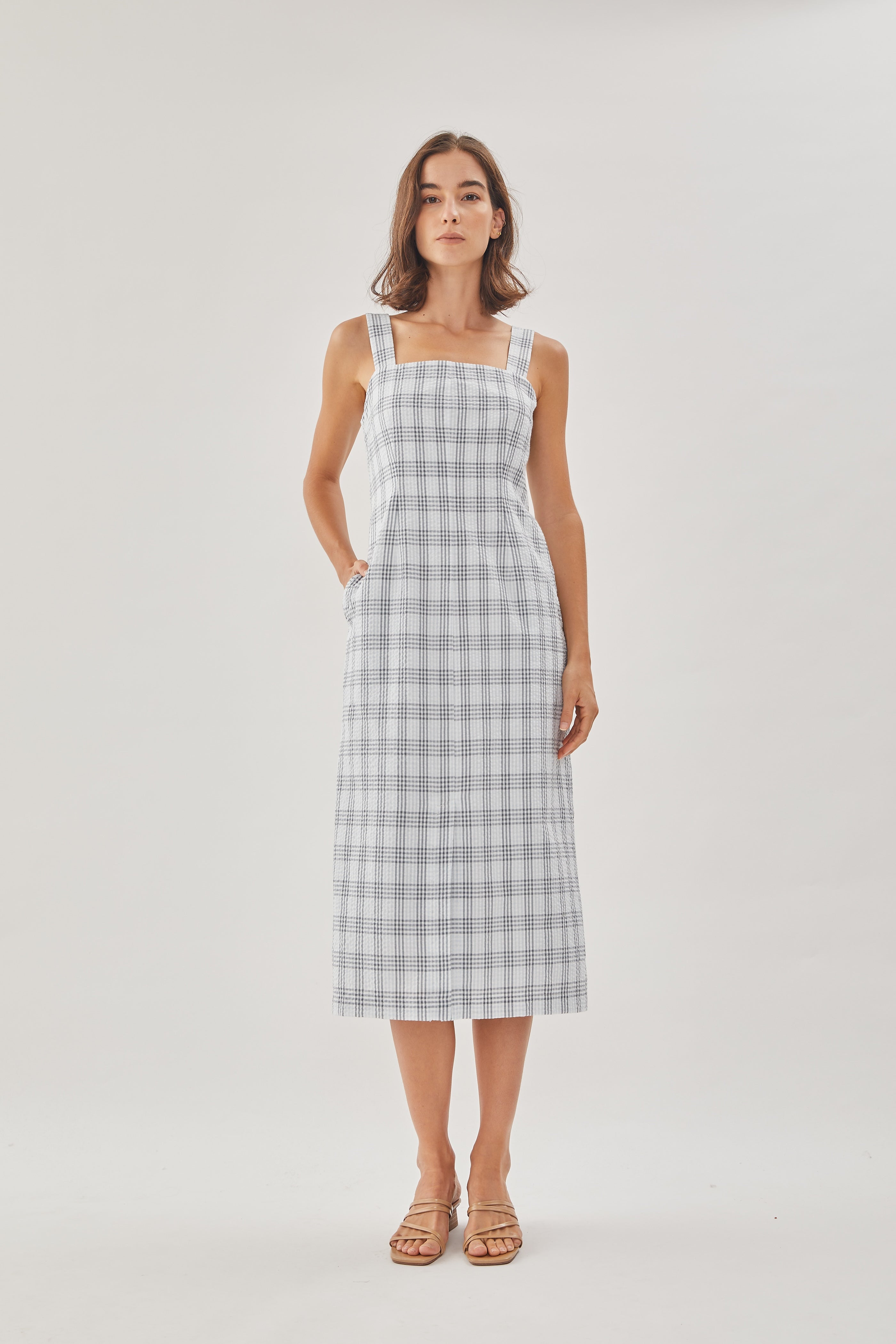 Square Neck Sleeveless Midi Dress in Mist