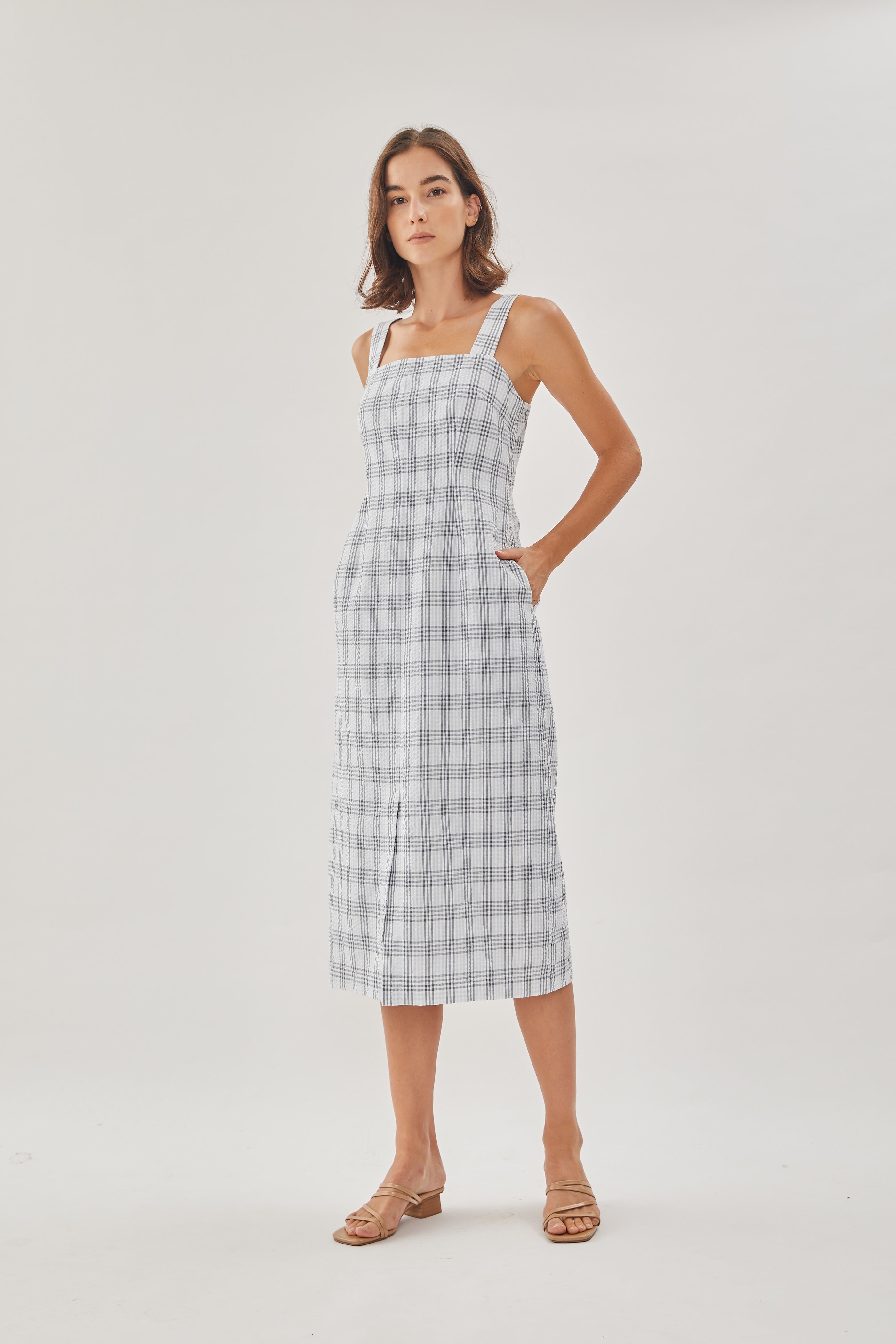 Square Neck Sleeveless Midi Dress in Mist