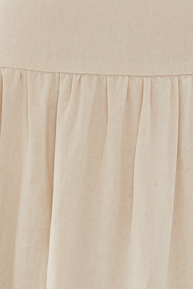 Midi Dress with Puffed Sleeves in Oatmeal