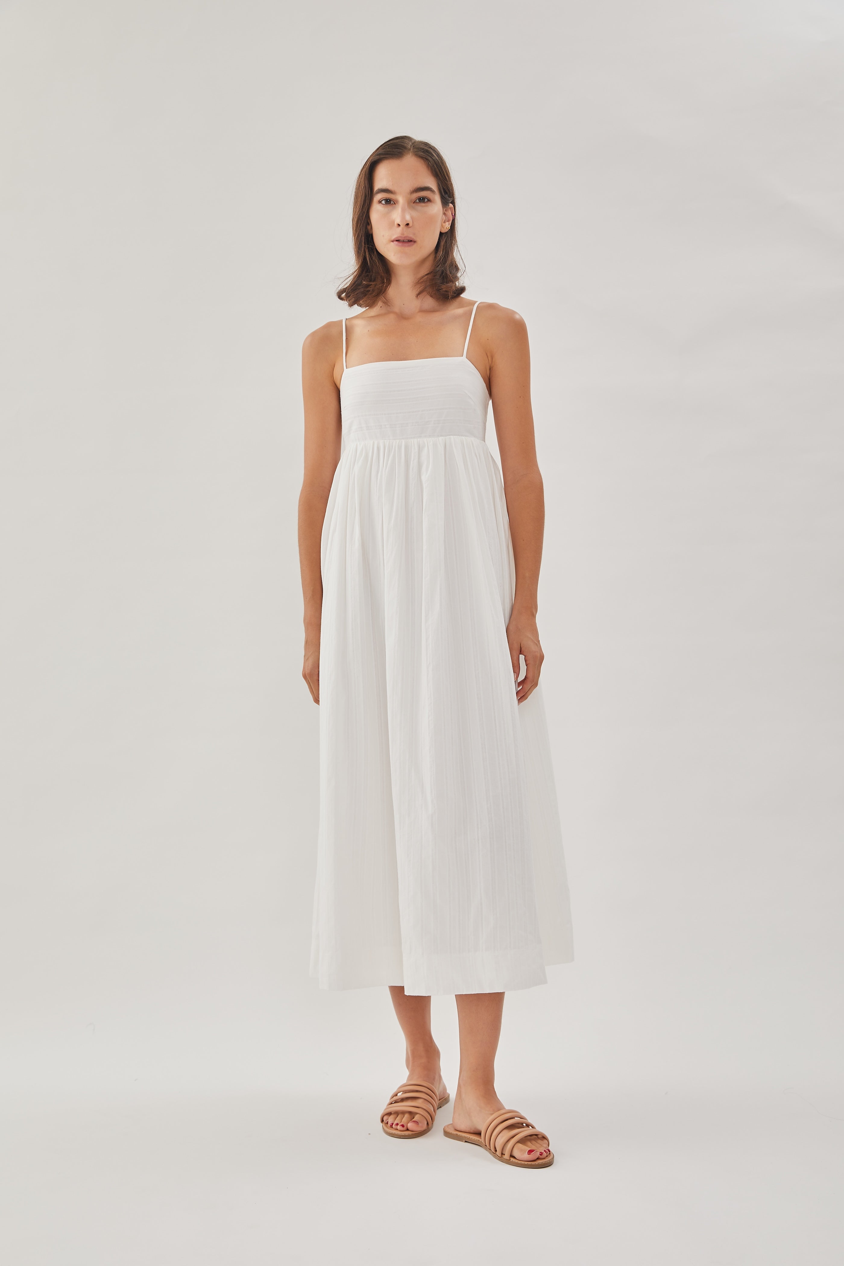 Cotton Cami Midi Dress in White