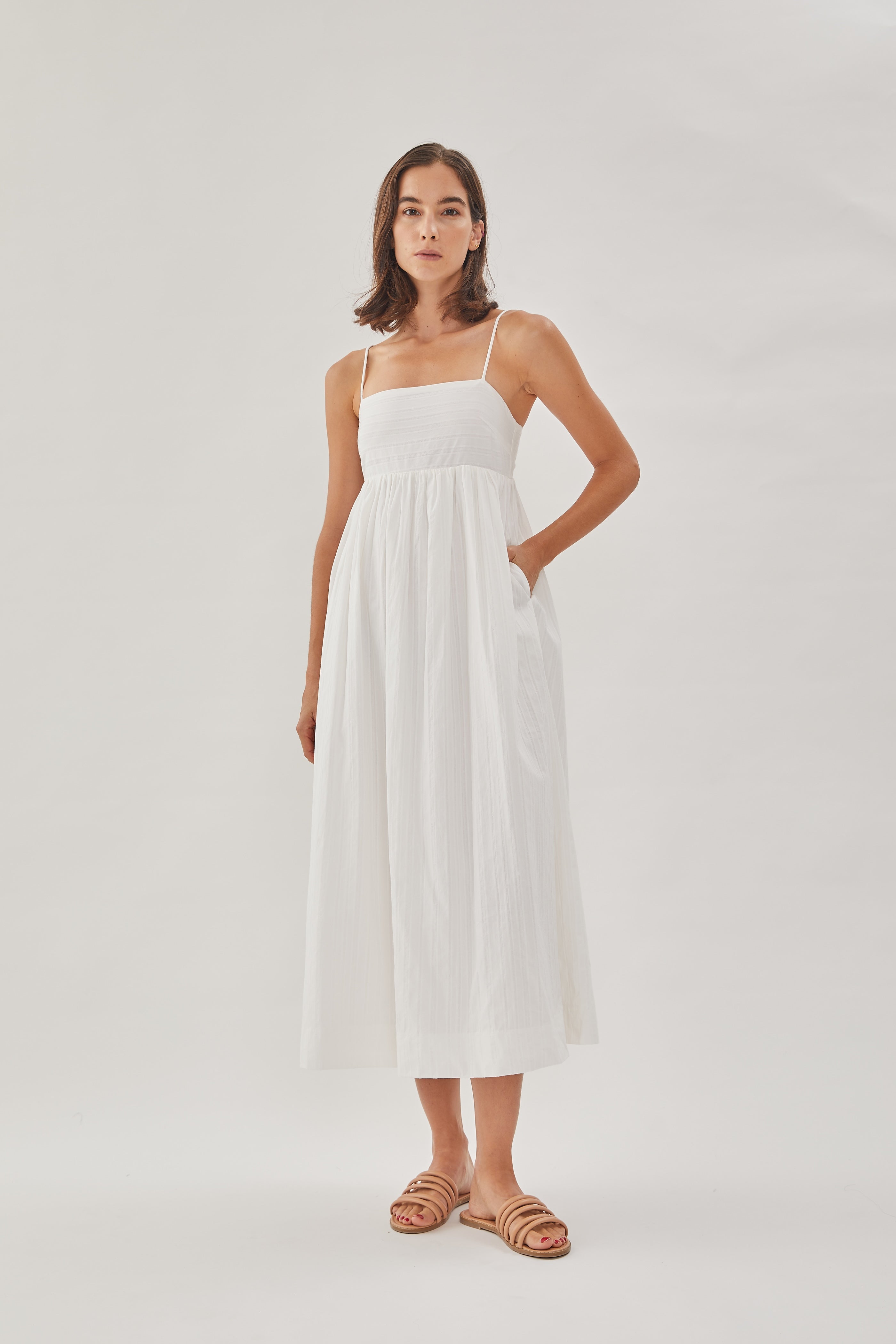 Cotton Cami Midi Dress in White