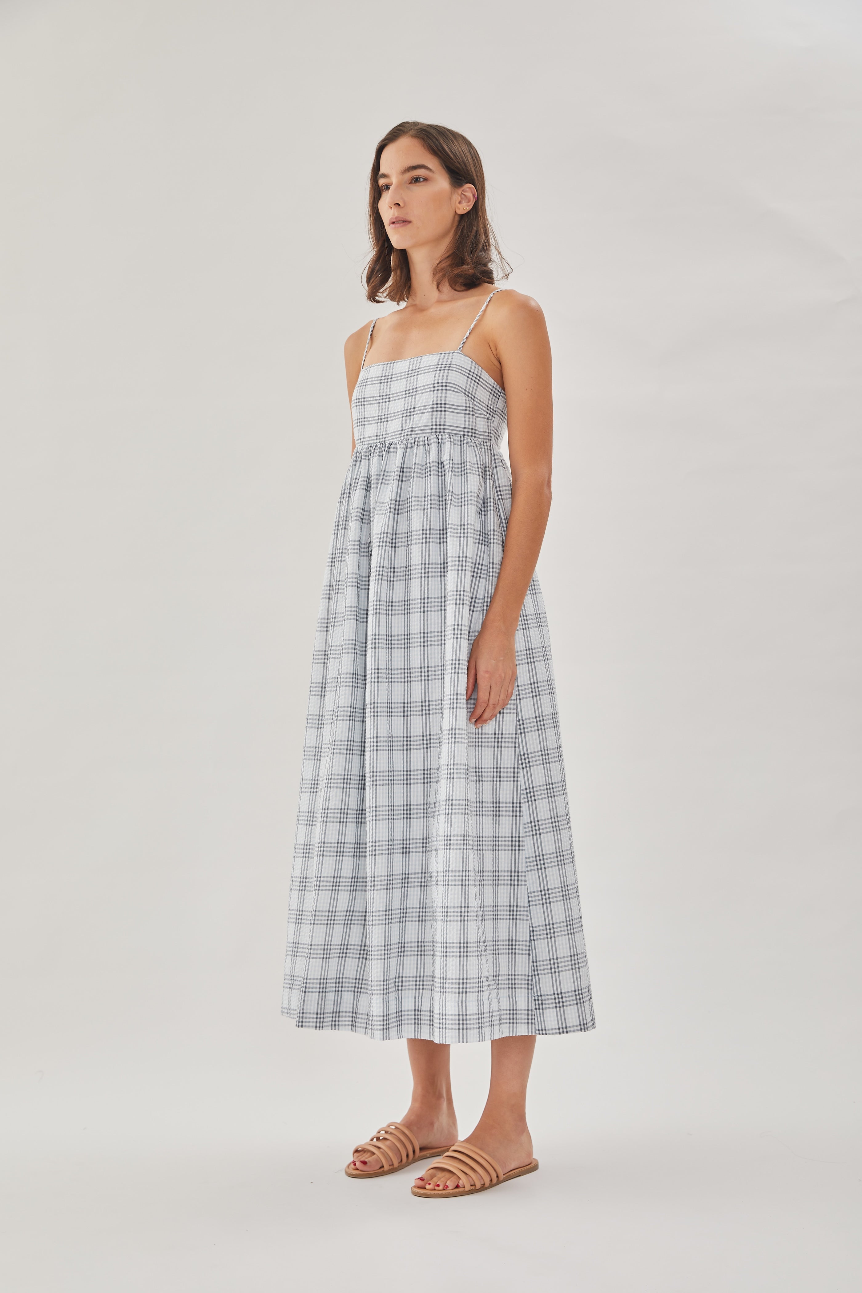 Seersucker Cami Midi Dress in Mist