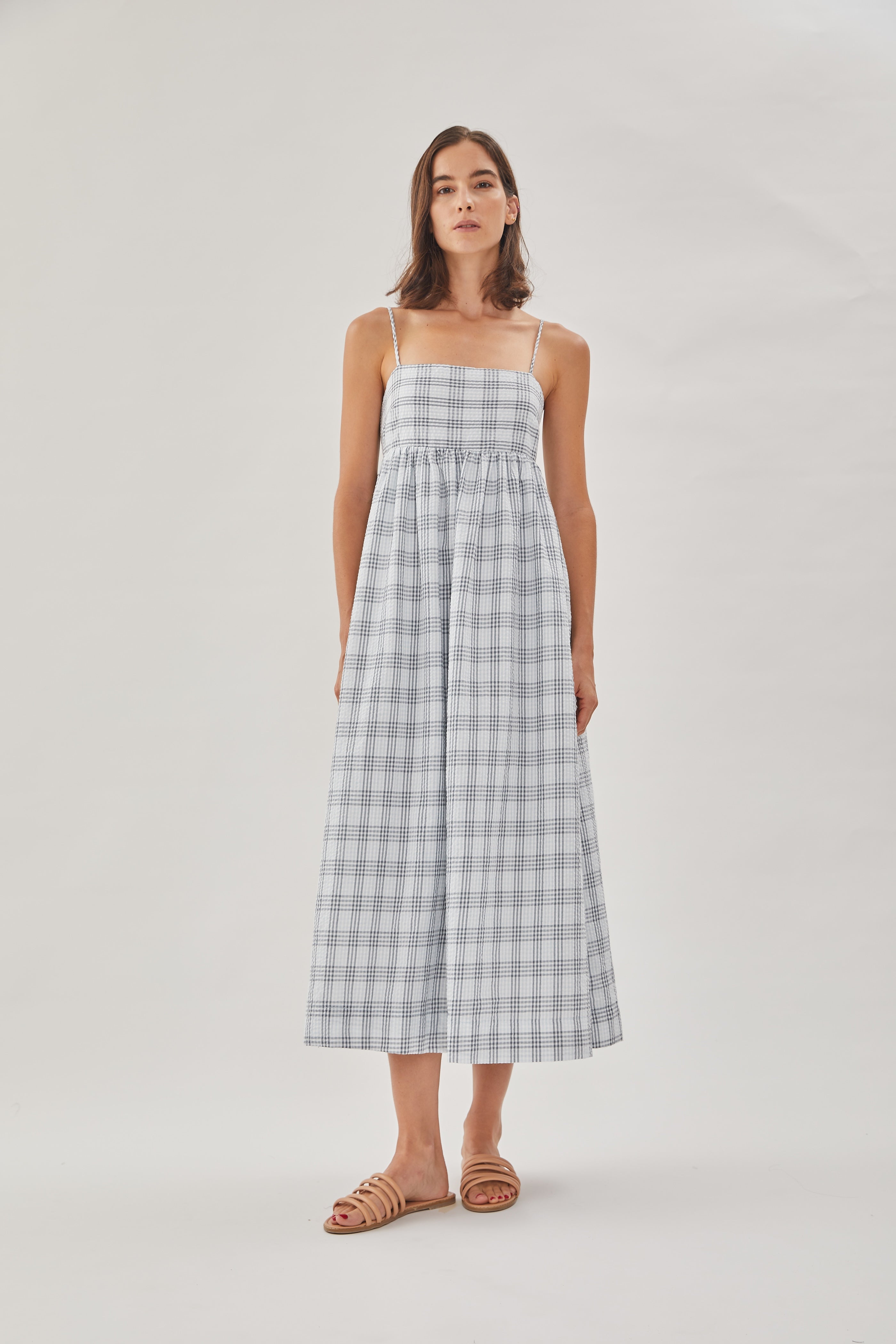 Seersucker Cami Midi Dress in Mist