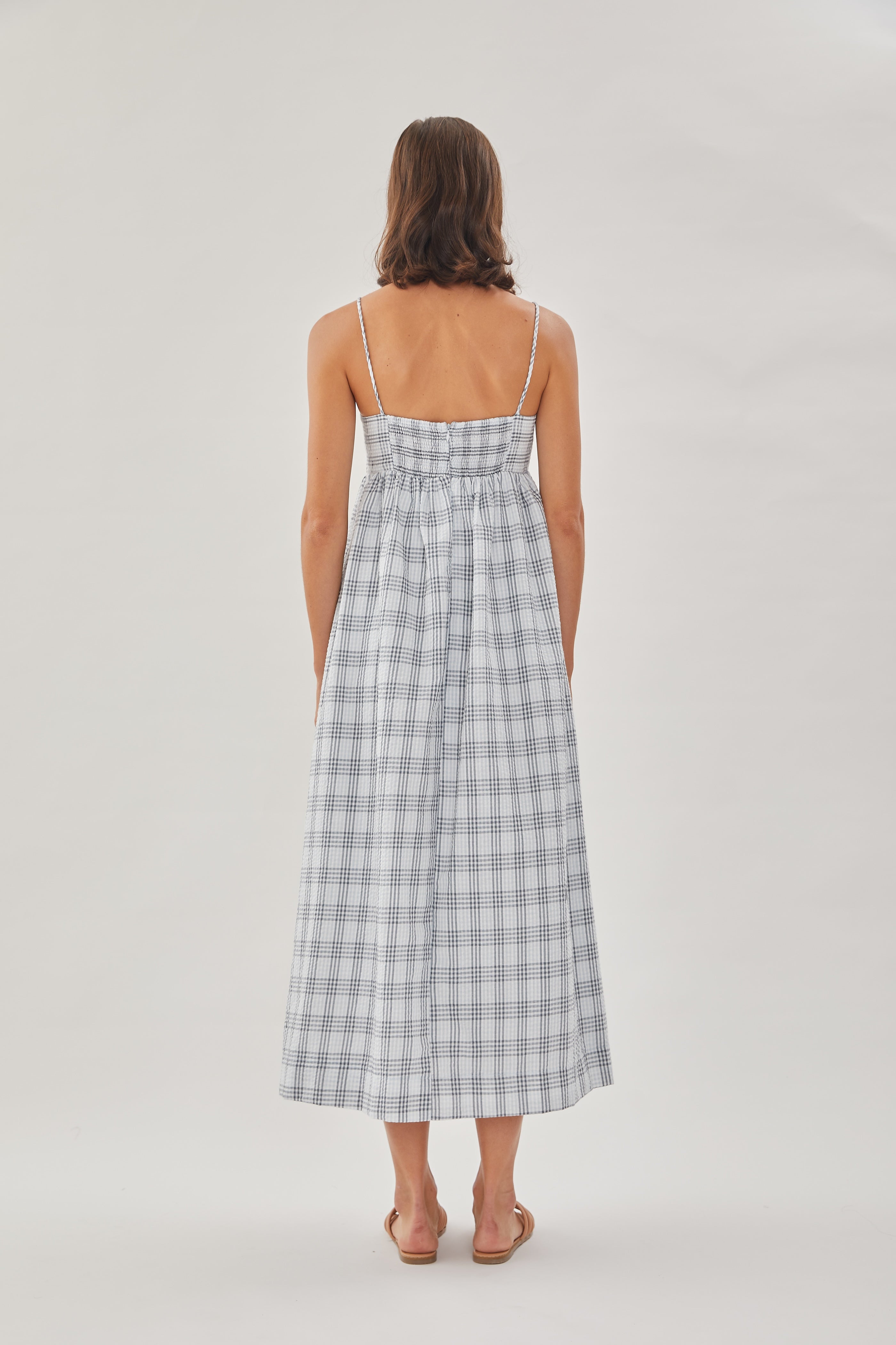 Seersucker Cami Midi Dress in Mist