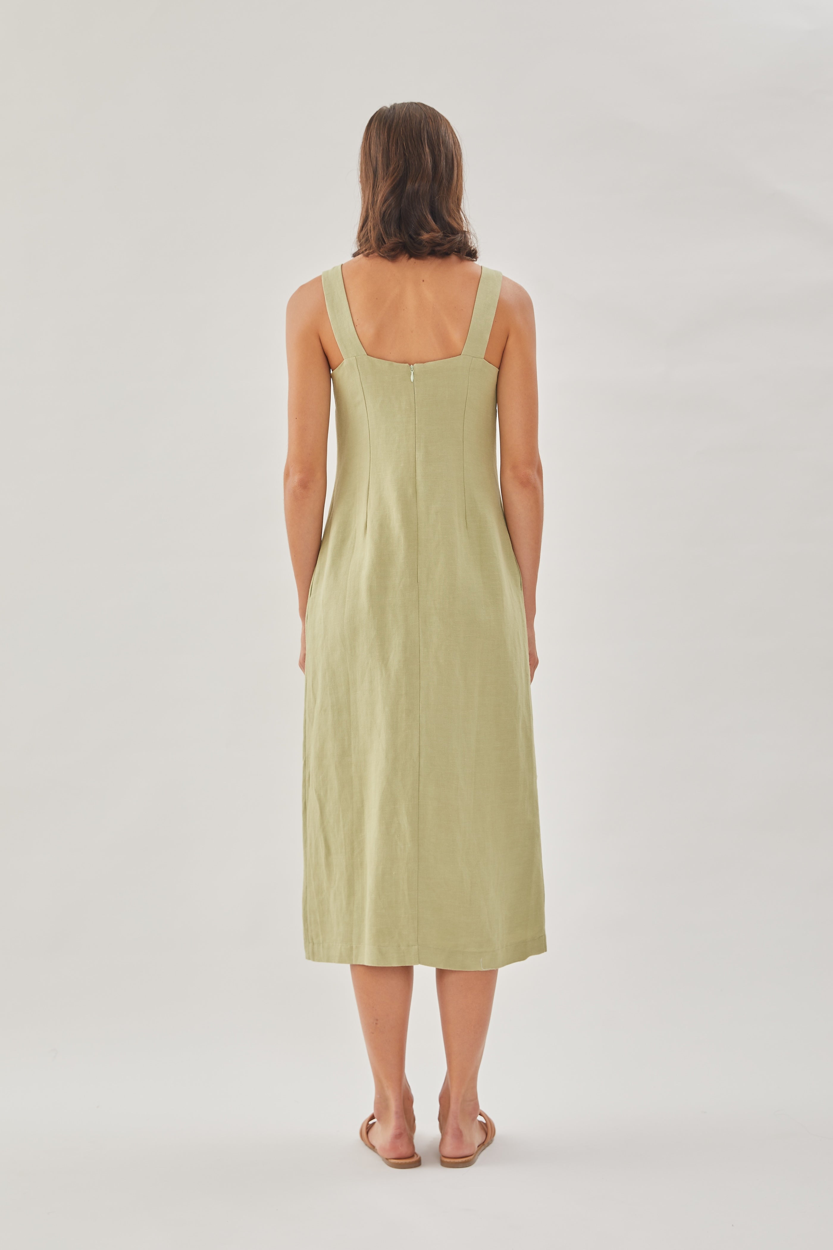 Square Neck Sleeveless Midi Dress in Moss