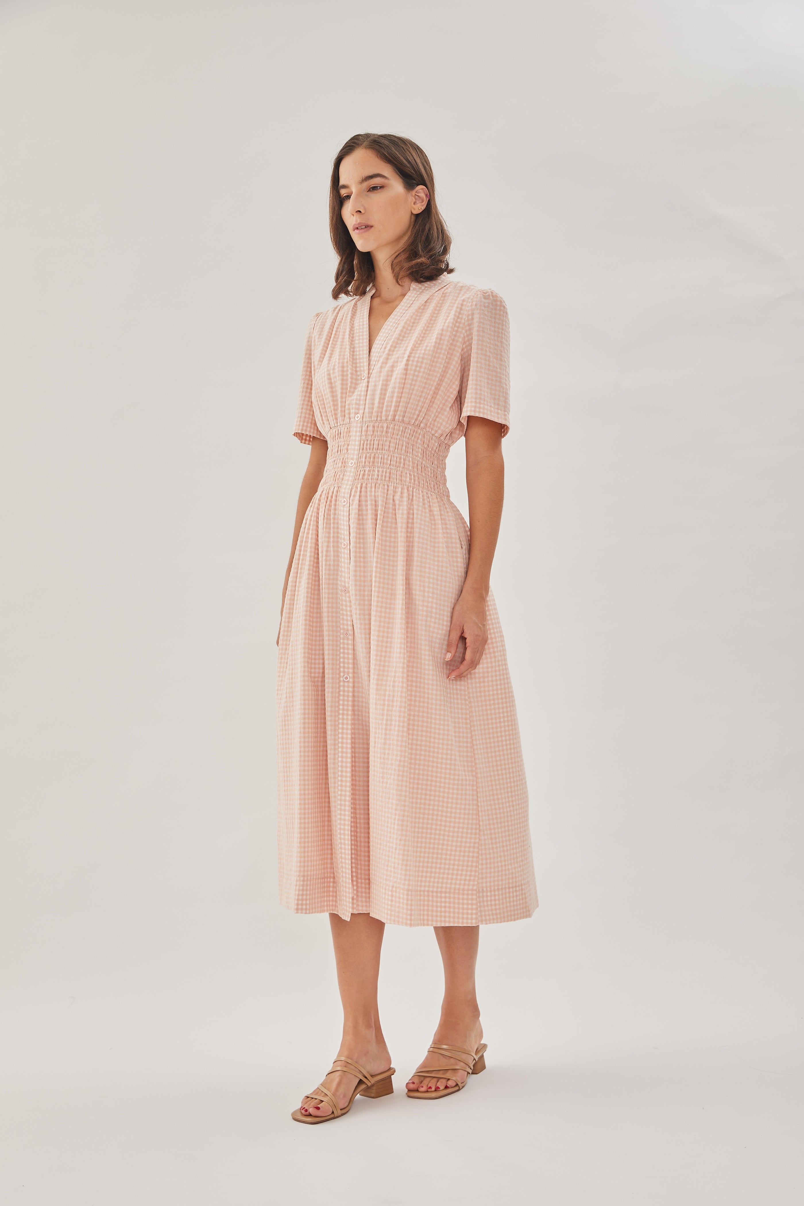 Shirred Shirt Dress in Peach