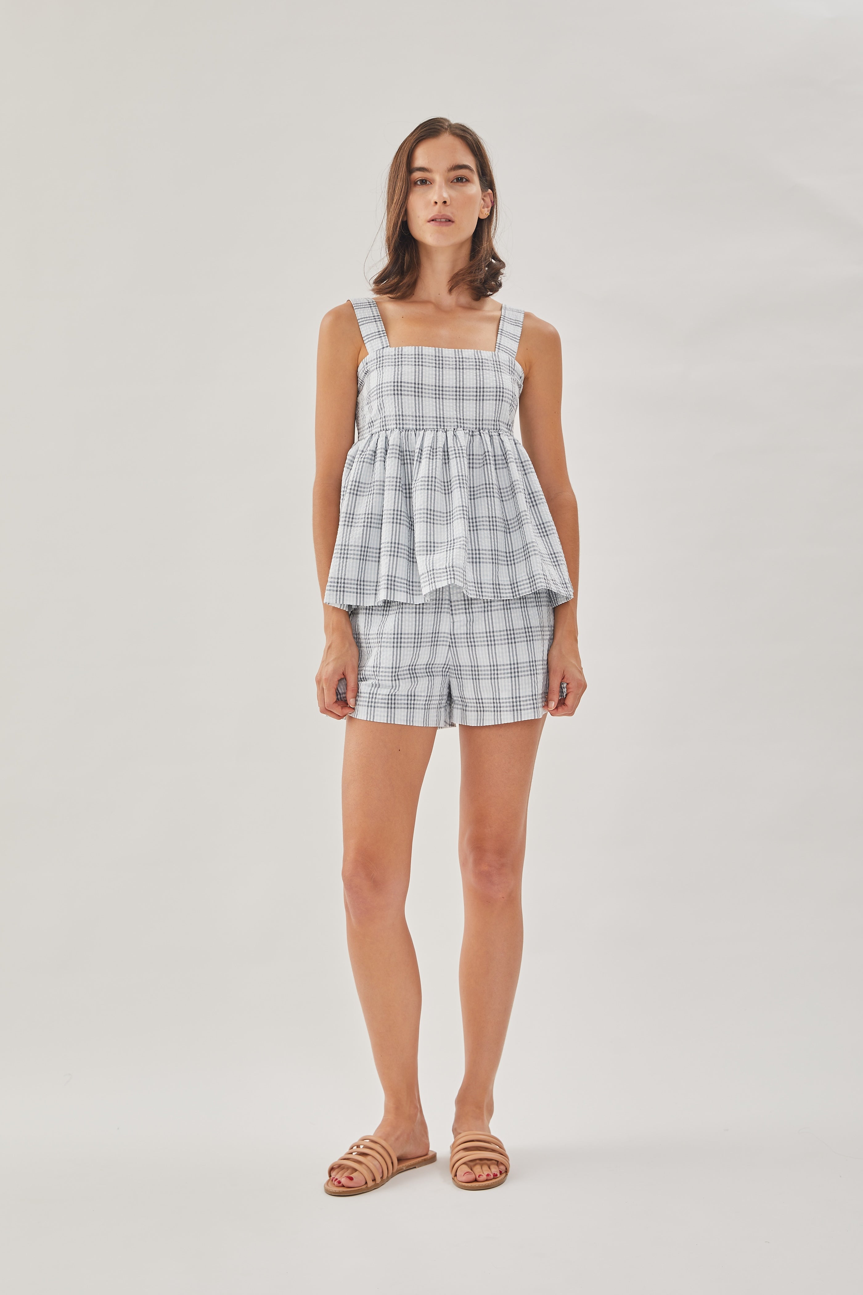Seersucker Sleeveless Top in Mist