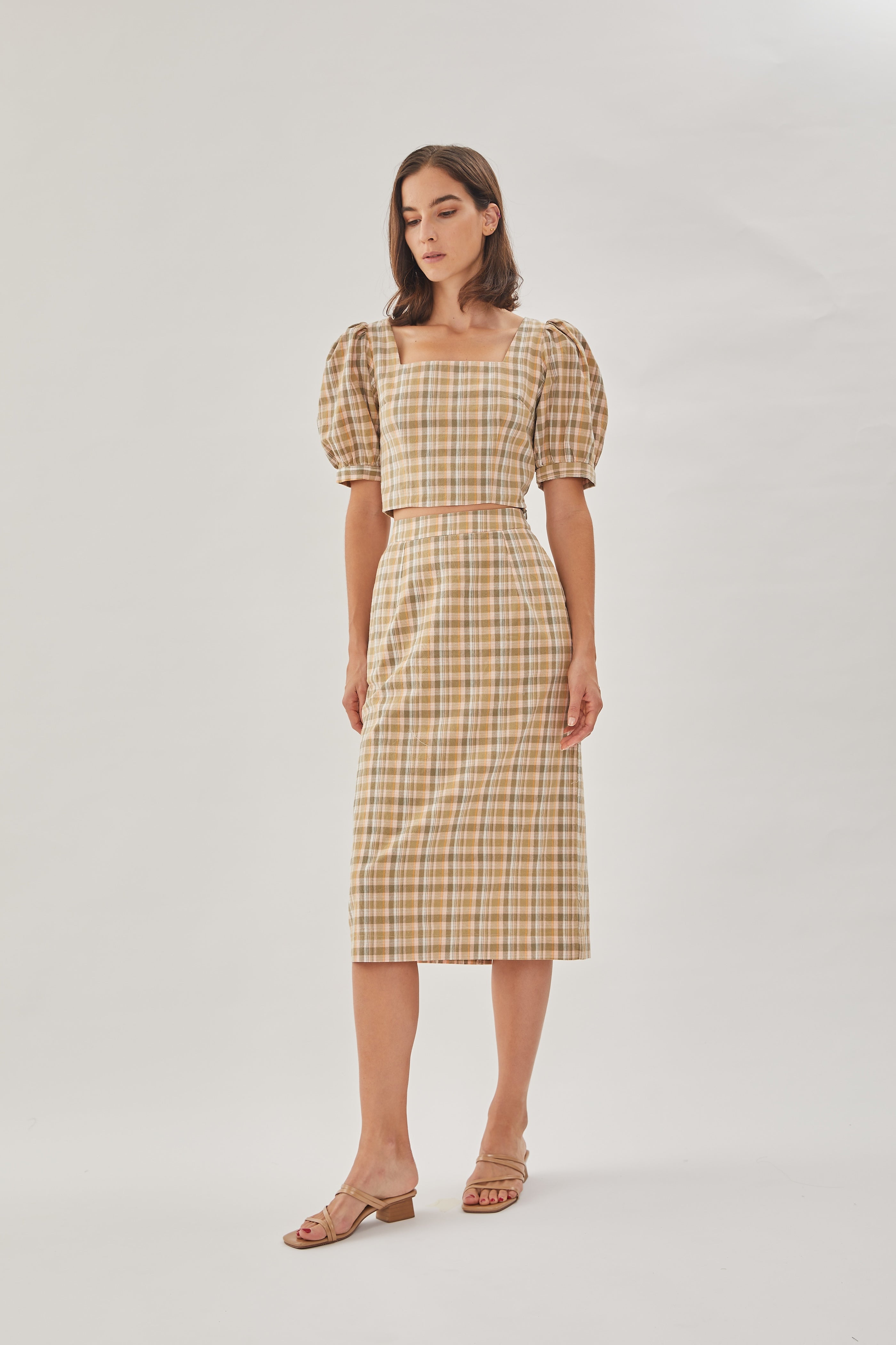 Gingham Straight Skirt in Forest