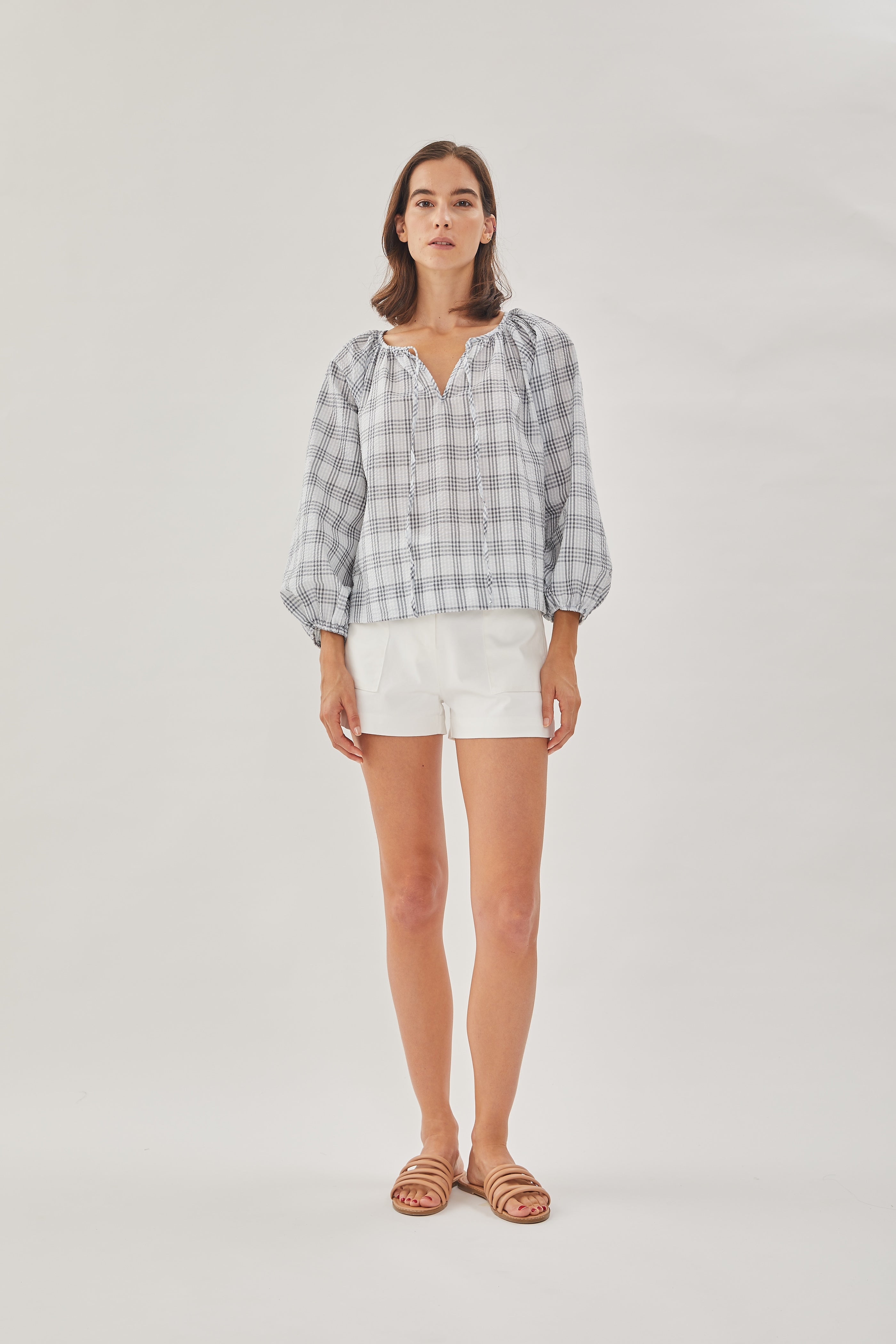 Cotton Seersucker Blouse in Mist