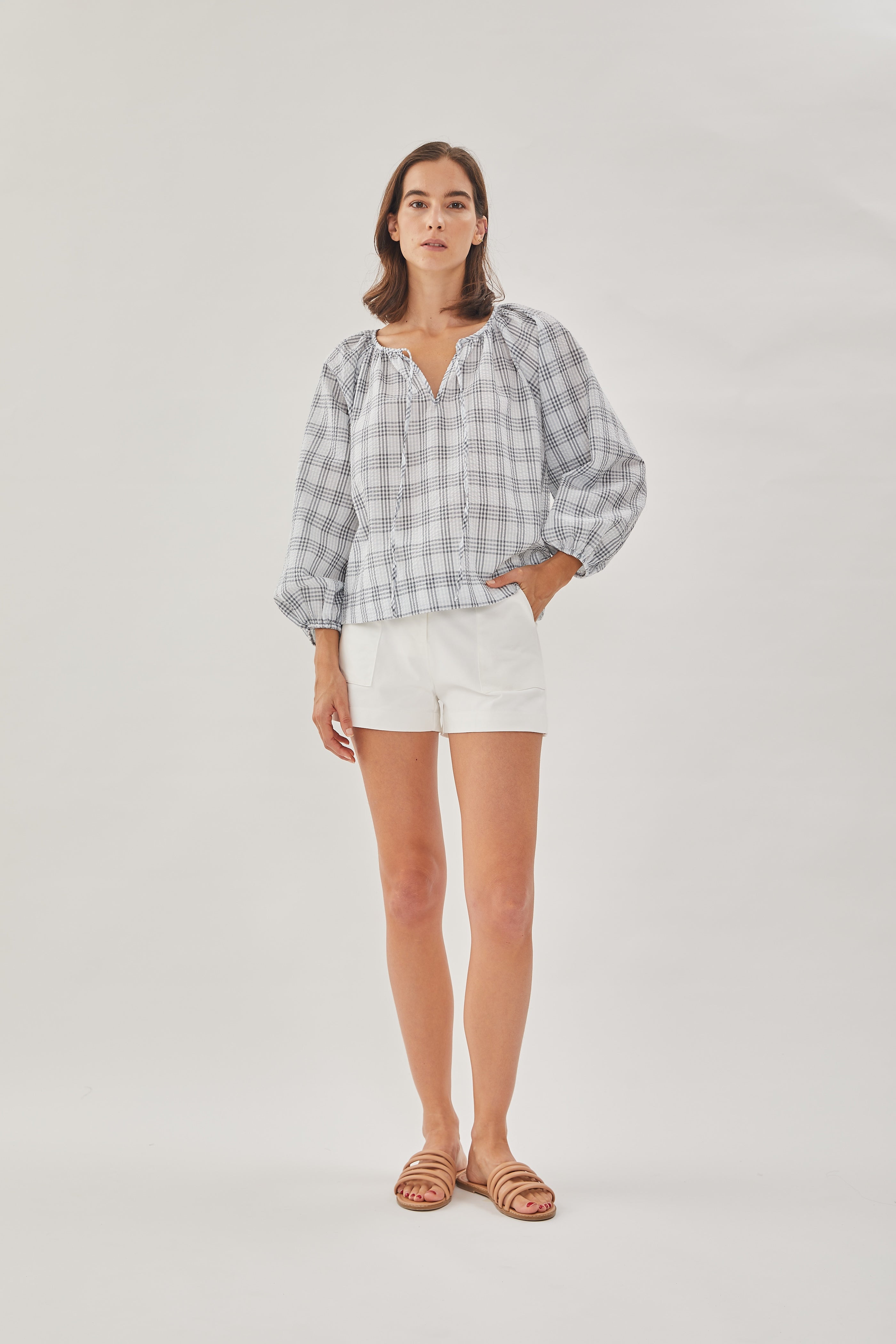 Cotton Seersucker Blouse in Mist